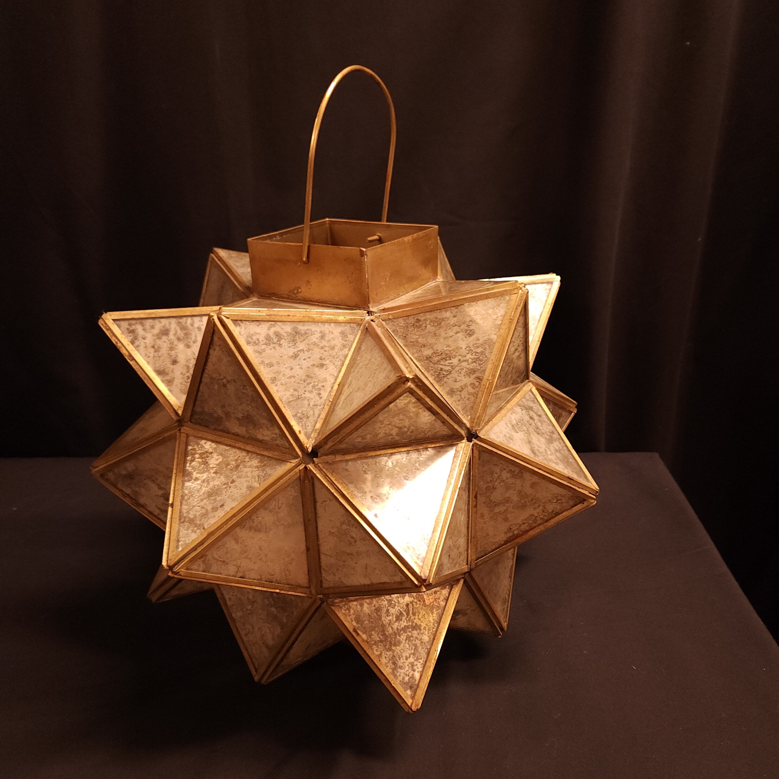 Vintage Moroccan Style Brass & Silvered Glass Lantern