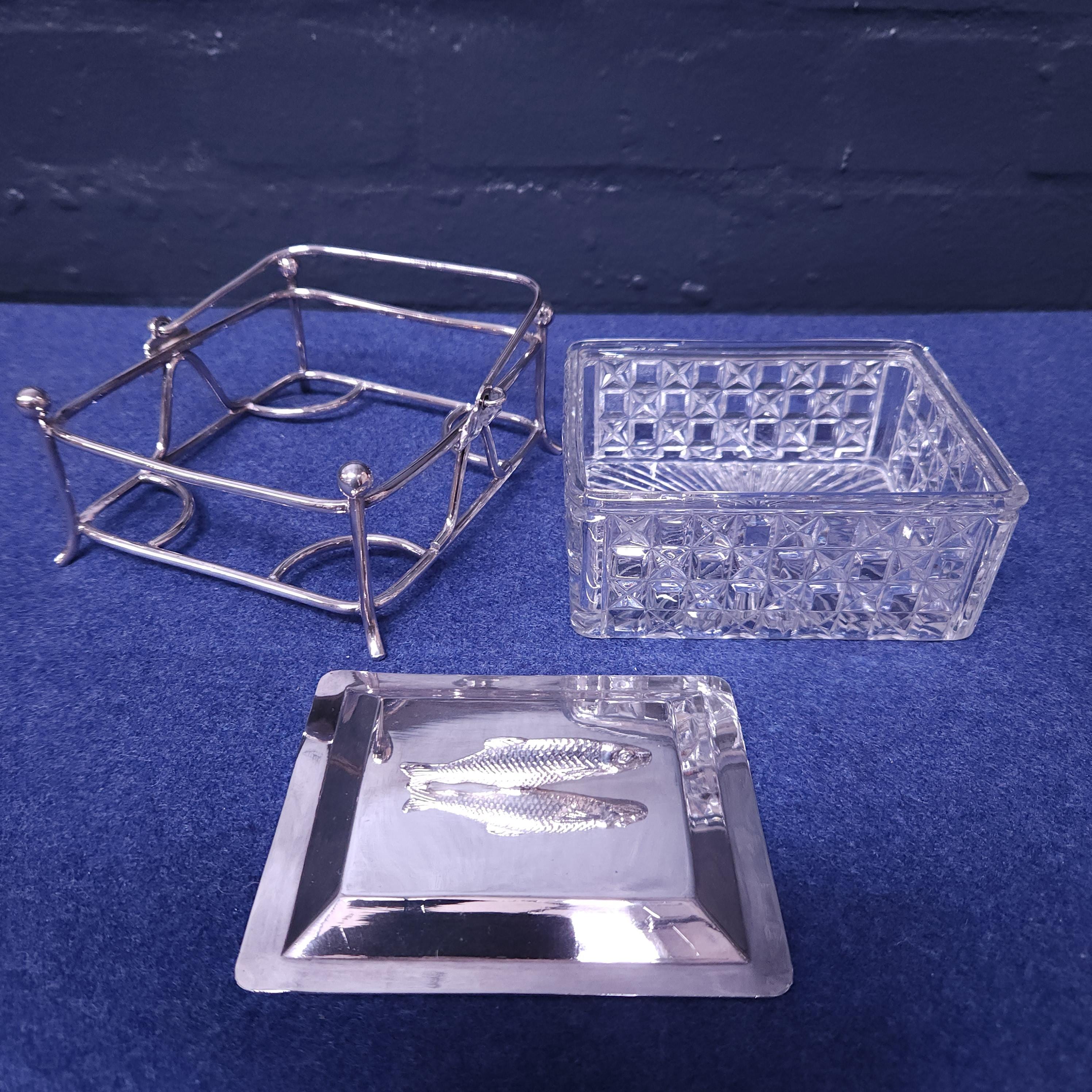 Silverplate & Glass Sardine Dish and Cover