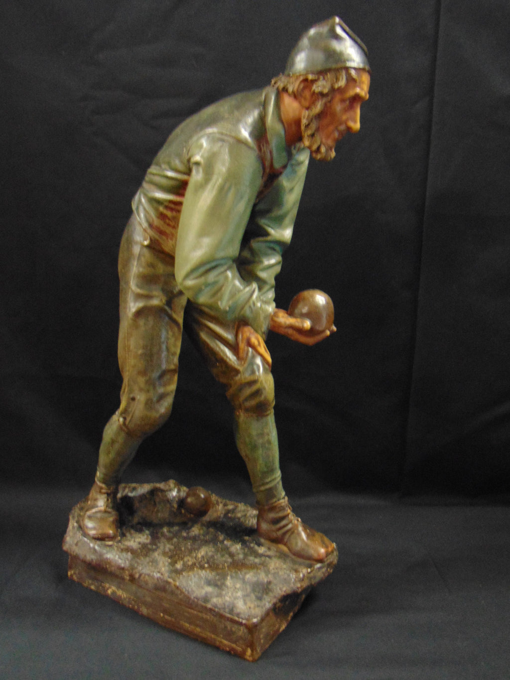 Large Continental Ceramic Figurine of a Man playing Bowls/Boules/Petanque - Vintage