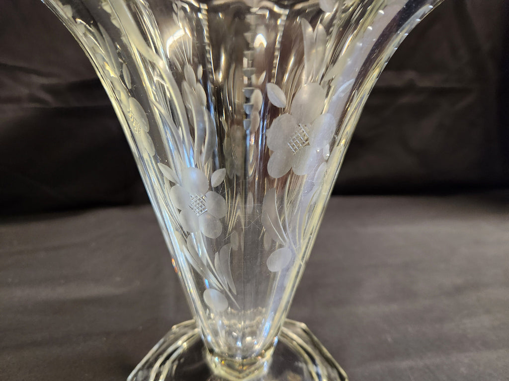 Etched Lead Glass Vase