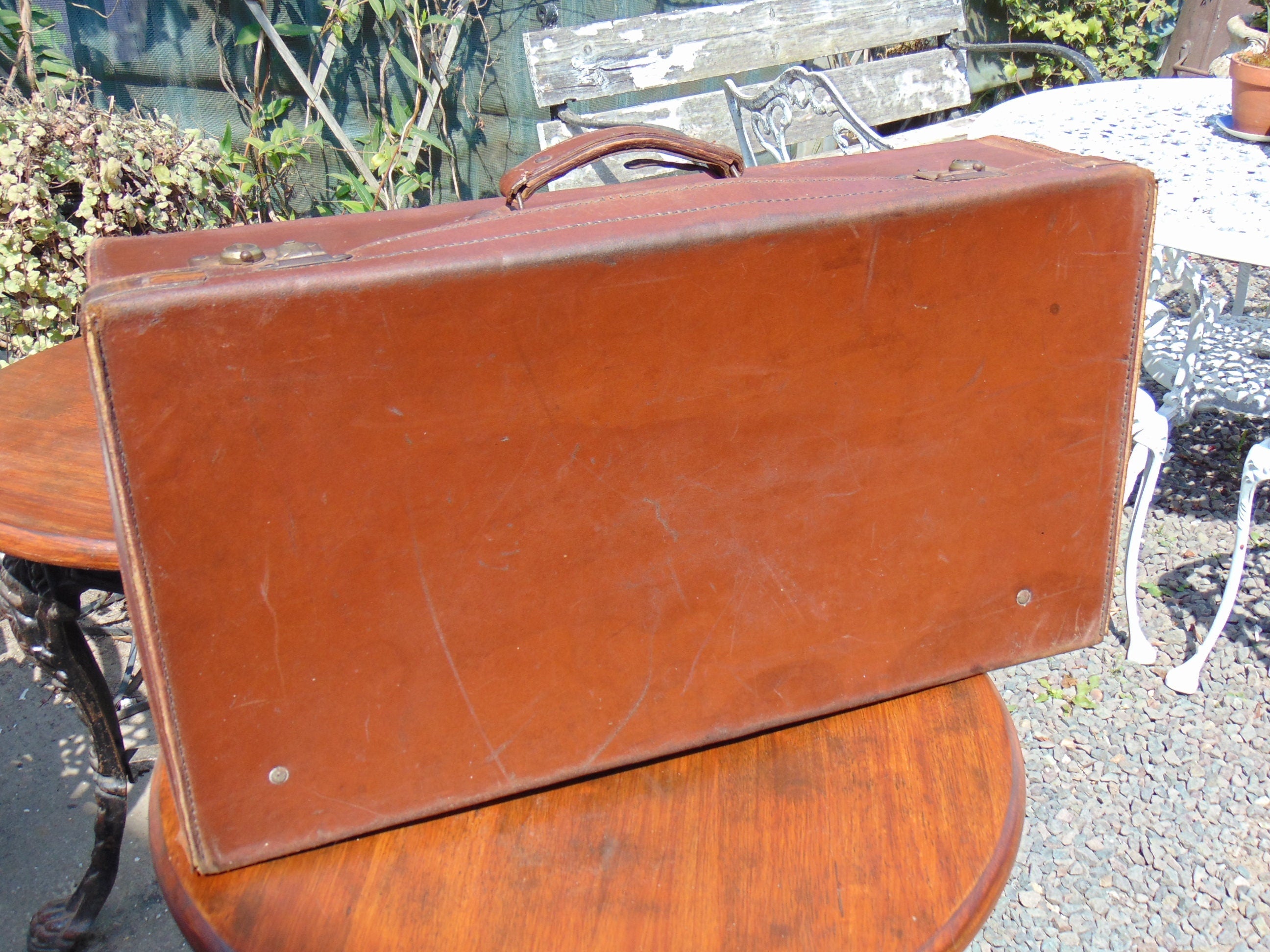 Vintage Tan Leather Suitcase