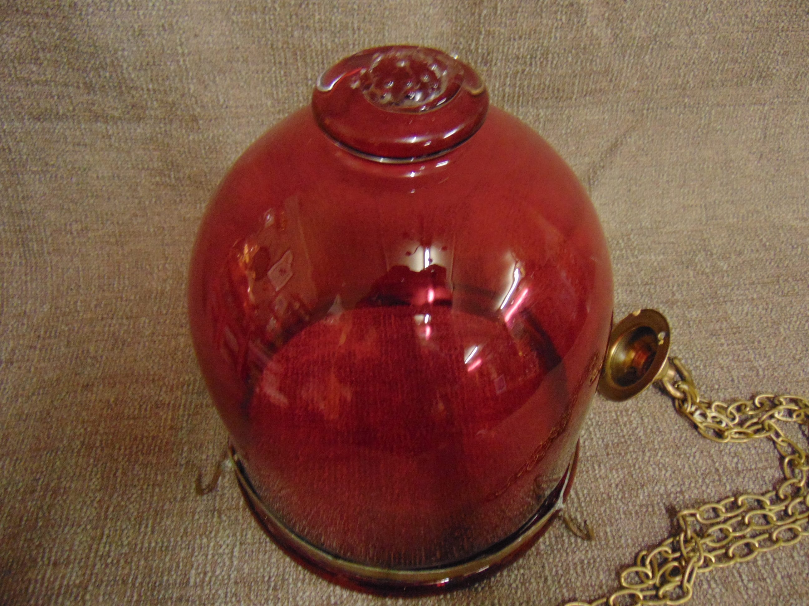 Made in Belgium, Val St. Lambert, Edwardian Cranberry Glass Ceiling Light Shade