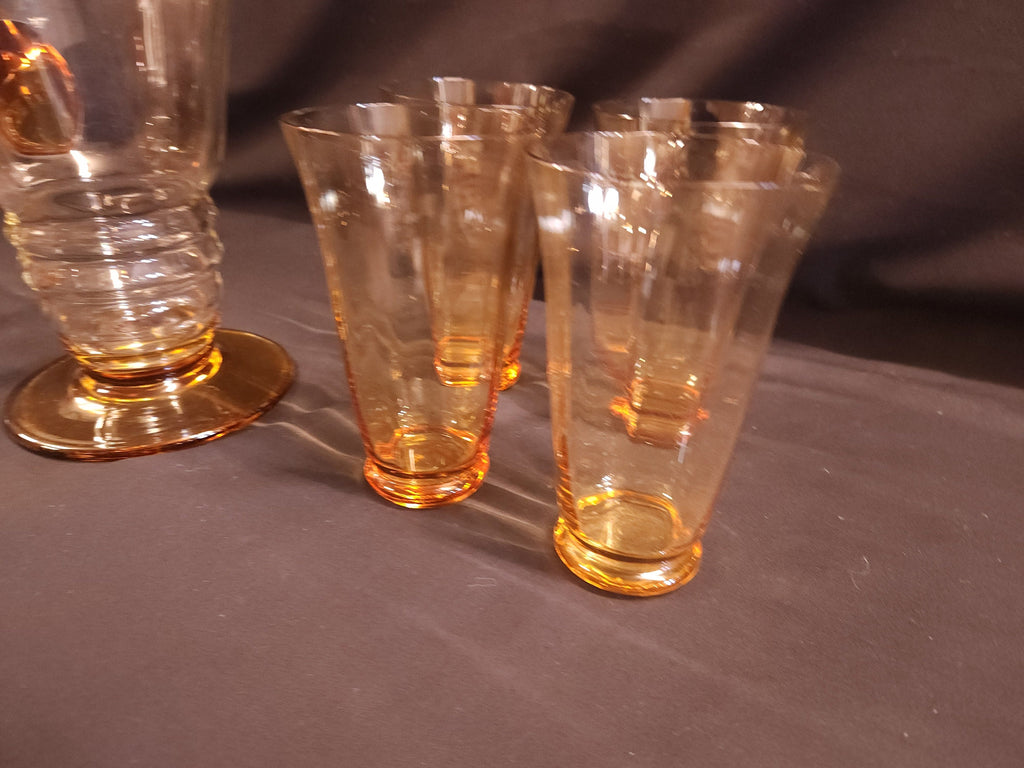Art Deco, Possibly Whitefriars Glass, Lemonade Jug and 4 Tumblers