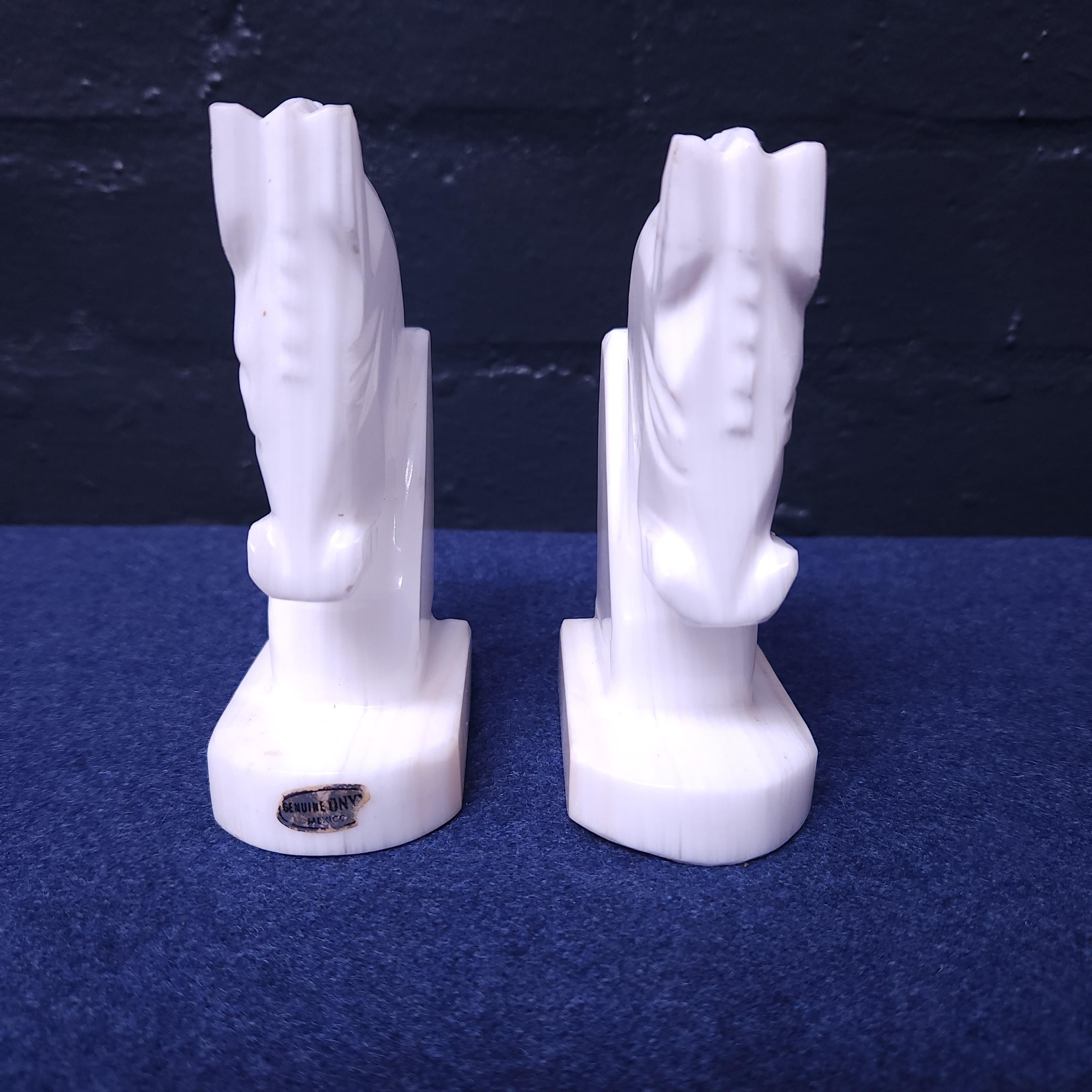 Pair mexican Onyx Horse Head Book-Ends