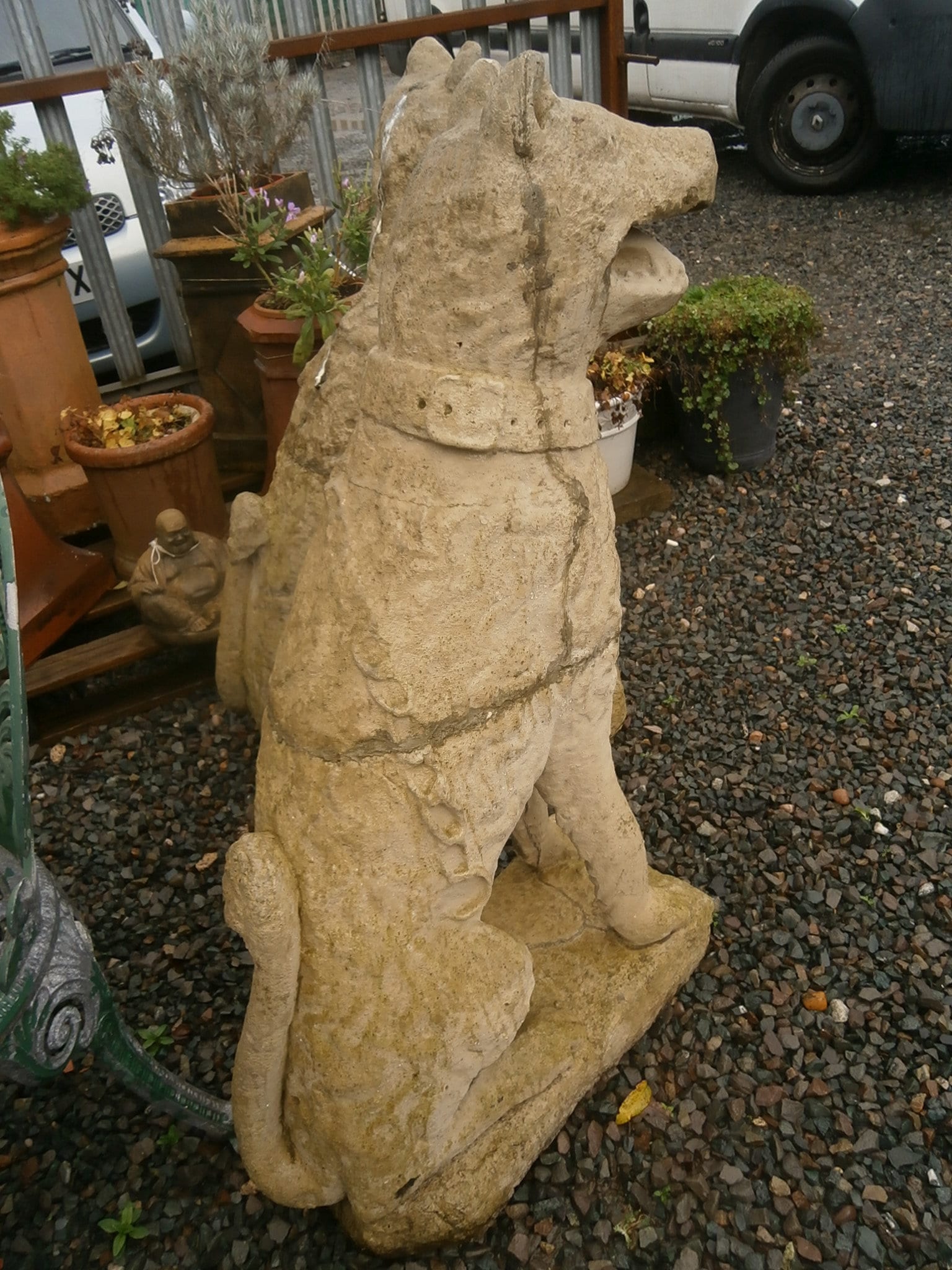 Pair Large Imposing Cast Stone 16thC Style Dogs