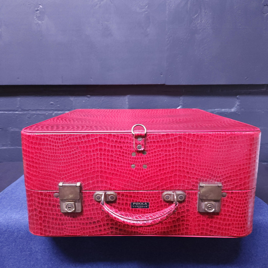 Pukka Ladies Red Faux Crocodile Skin Suitcase Circa 1960's