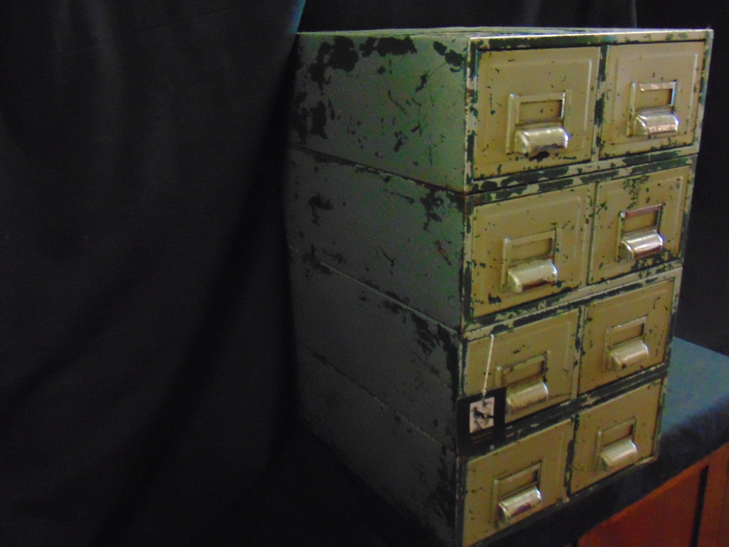 Vintage Industrial Bank of 8 Metal Card Index Drawers