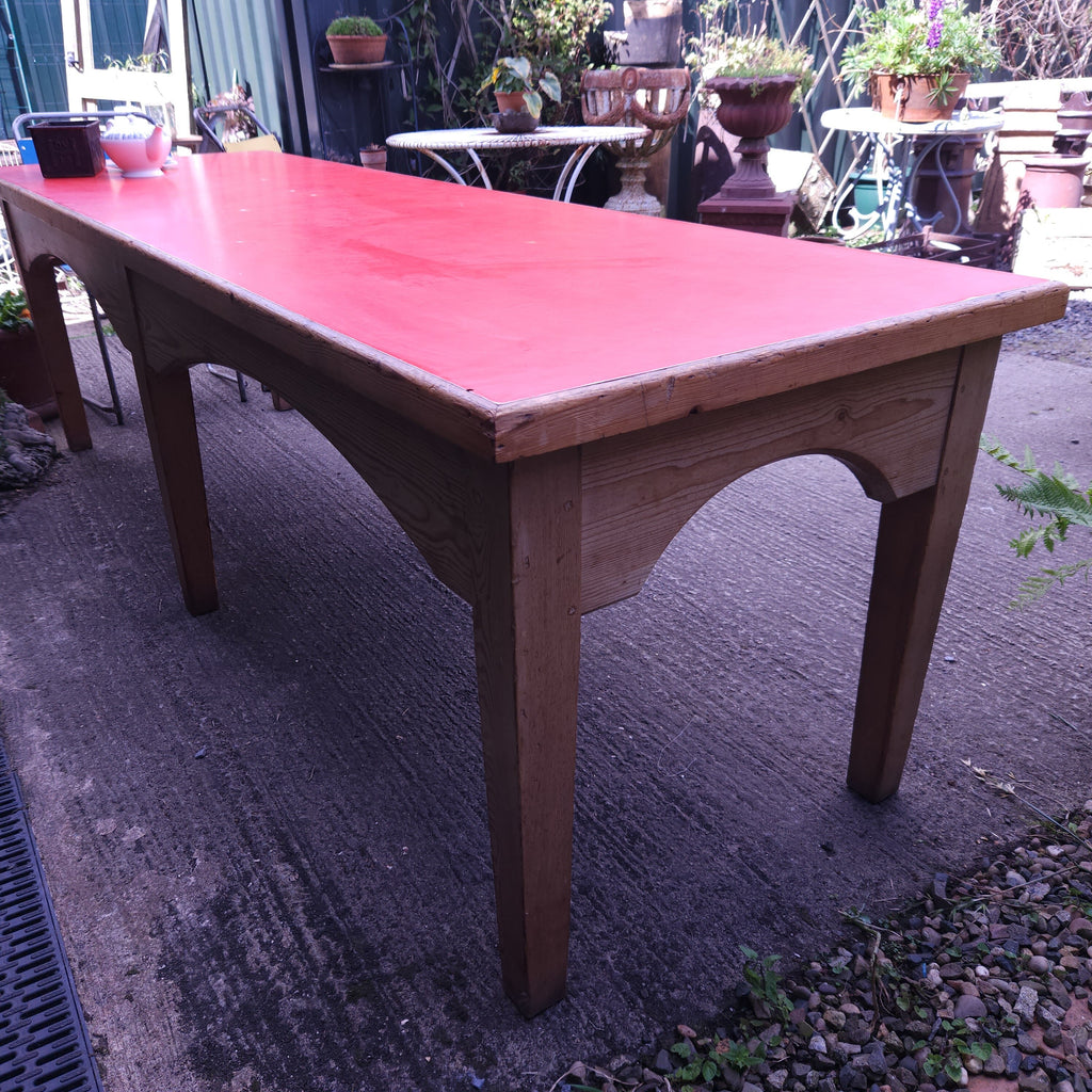 1950's Vintage Red Formica Topped Pine Library Table