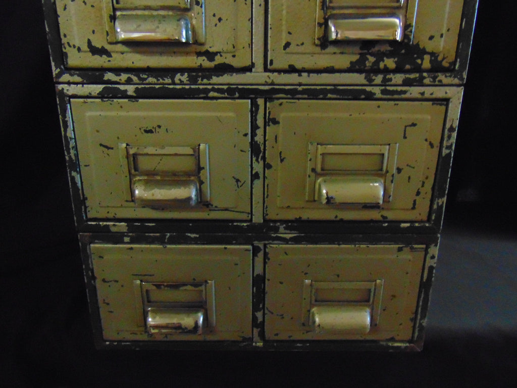 Vintage Industrial Bank of 8 Metal Card Index Drawers
