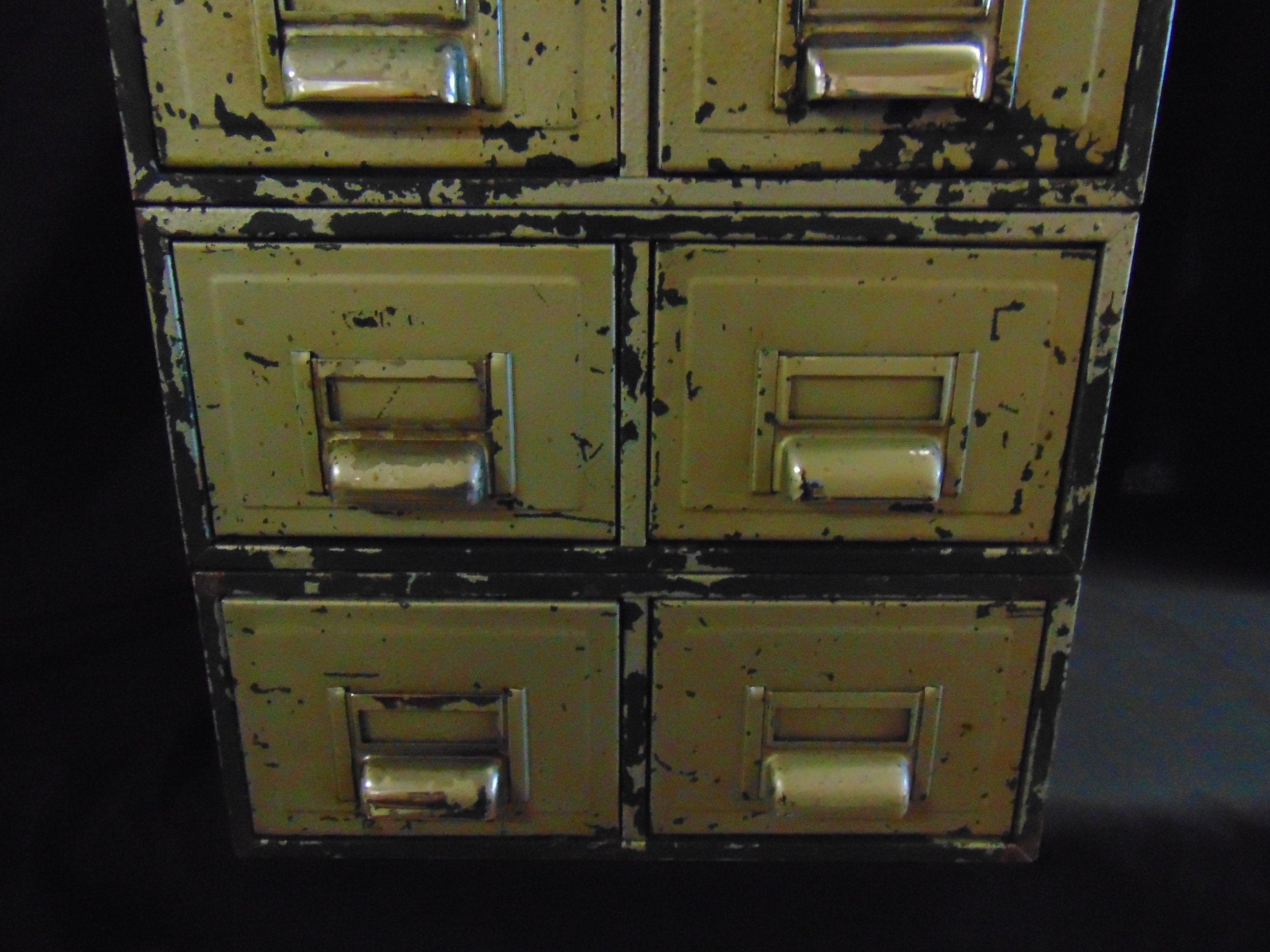 Vintage Industrial Bank of 8 Metal Card Index Drawers