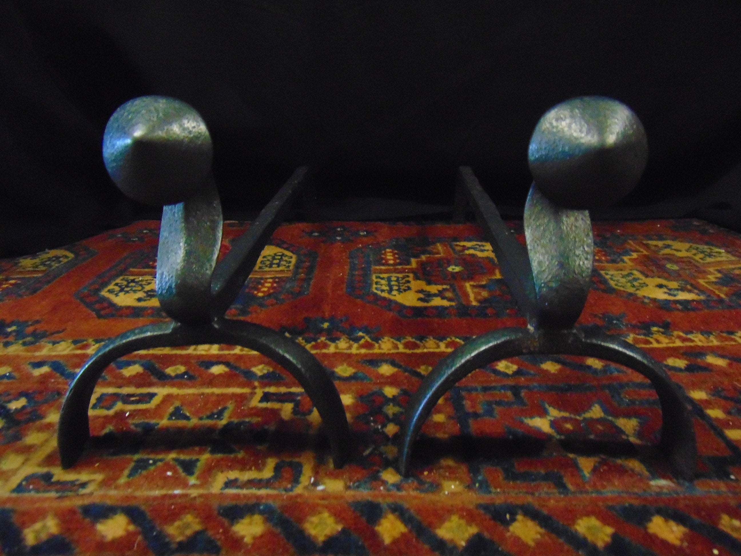 Pair Wrought Iron Andirons / Fire Dogs