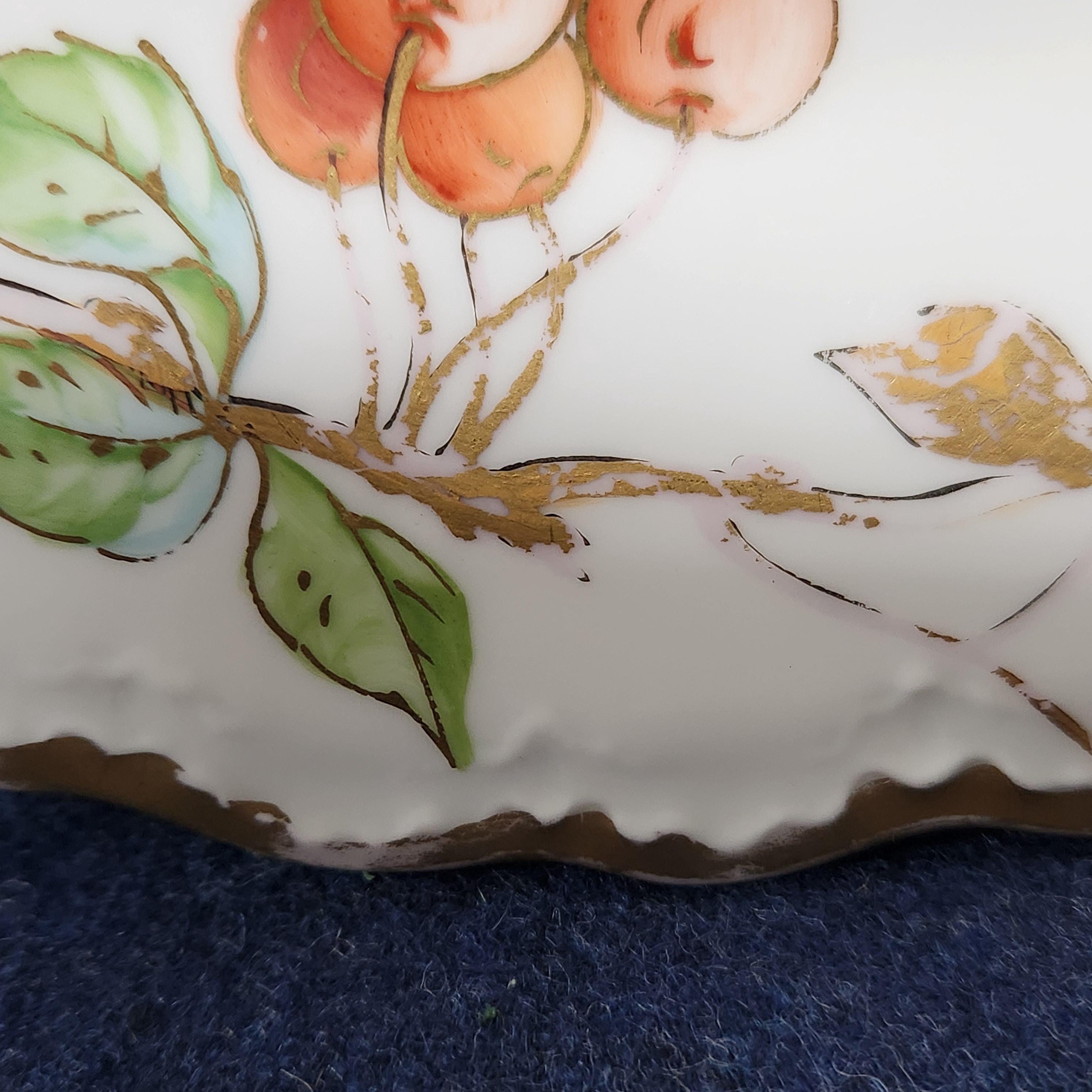 French Limoge Cherries Dessert Plate - Signed Gilbert