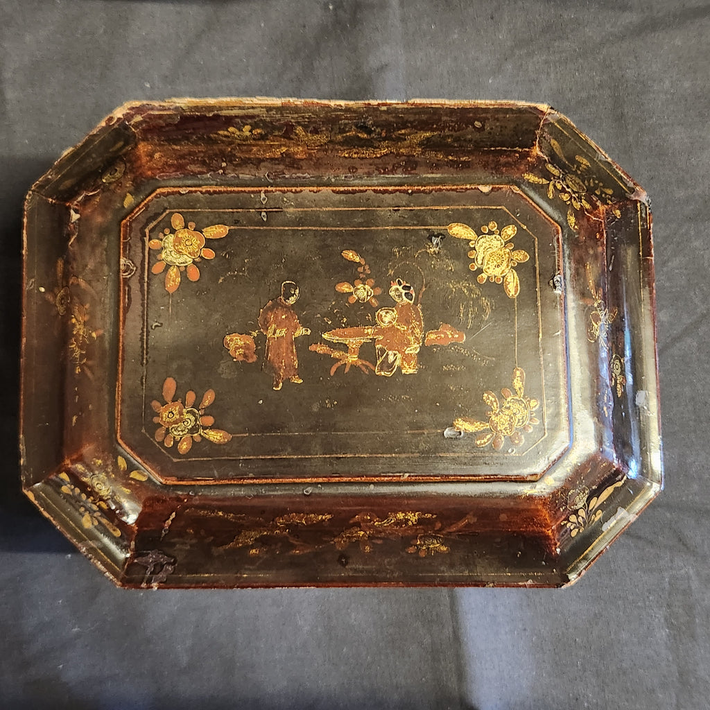 19thC Chinese Laquered Tea Caddy