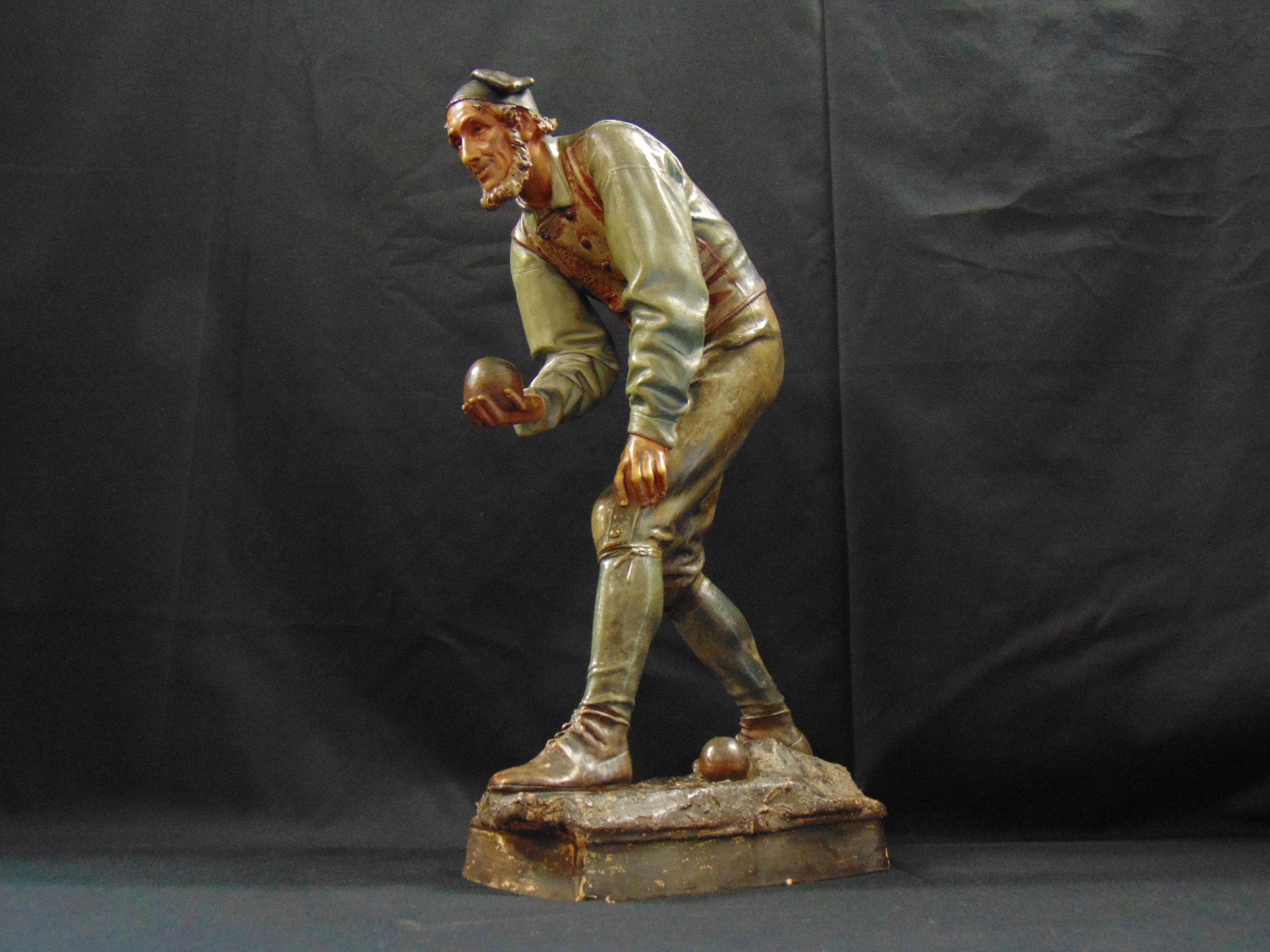 Large Continental Ceramic Figurine of a Man playing Bowls/Boules/Petanque - Vintage