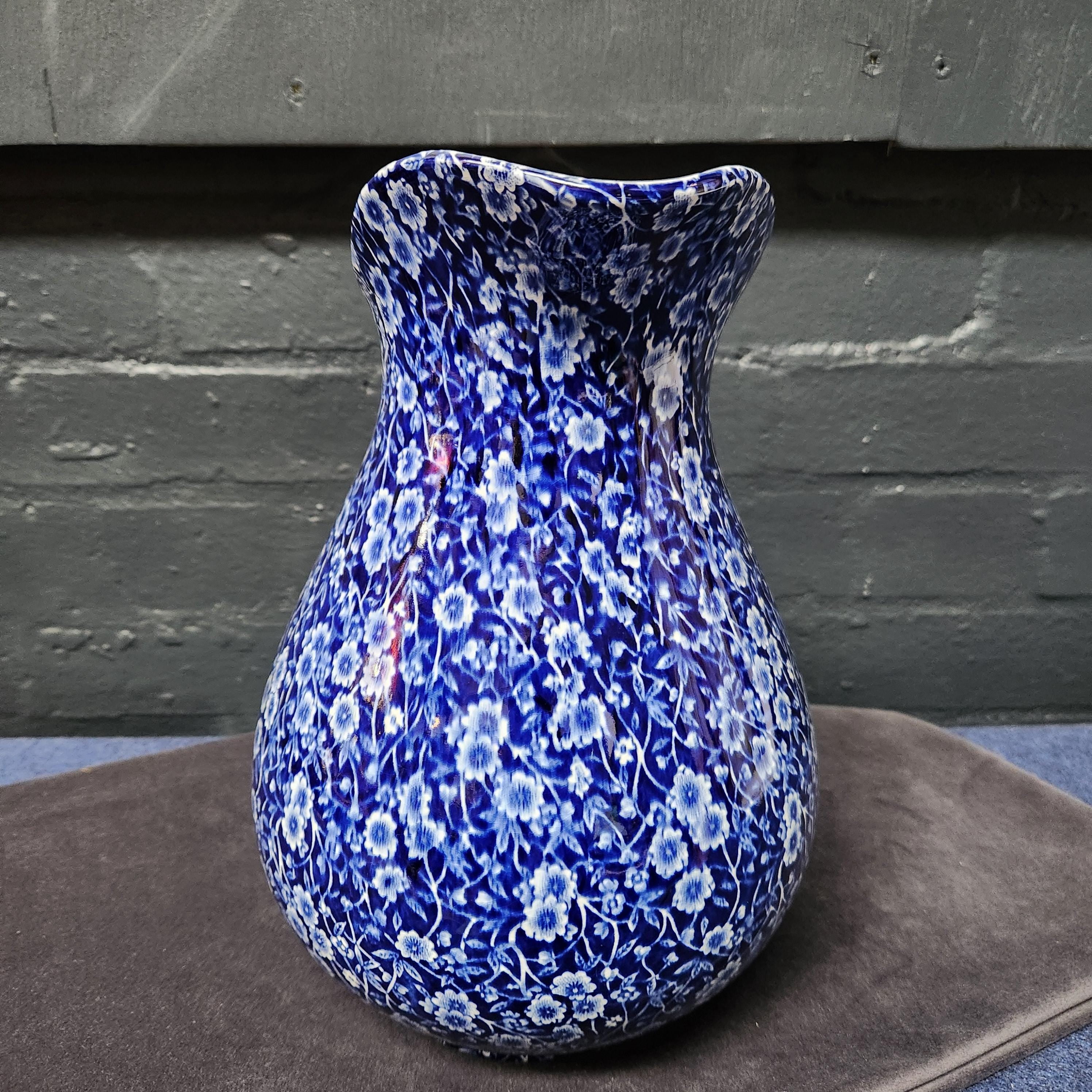Large Calico Blue Pitcher - Burleigh Ware by Burgess & Leigh