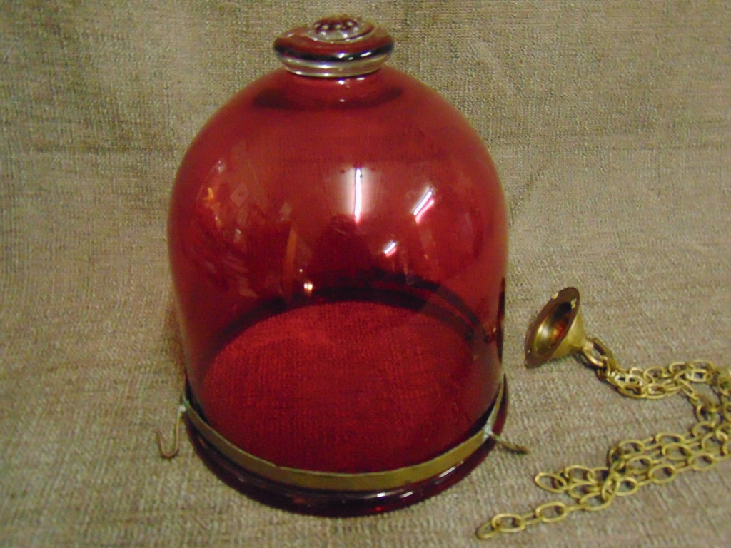 Made in Belgium, Val St. Lambert, Edwardian Cranberry Glass Ceiling Light Shade