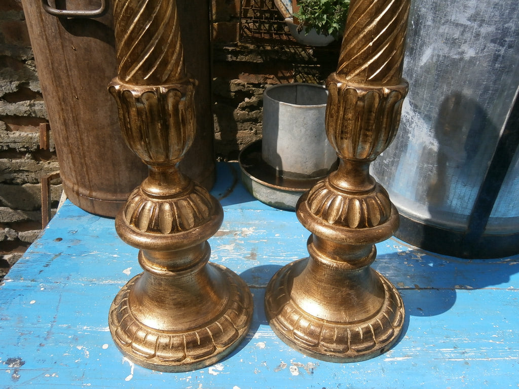 Pair Of Tall Giltwood Candlesticks - Vintage