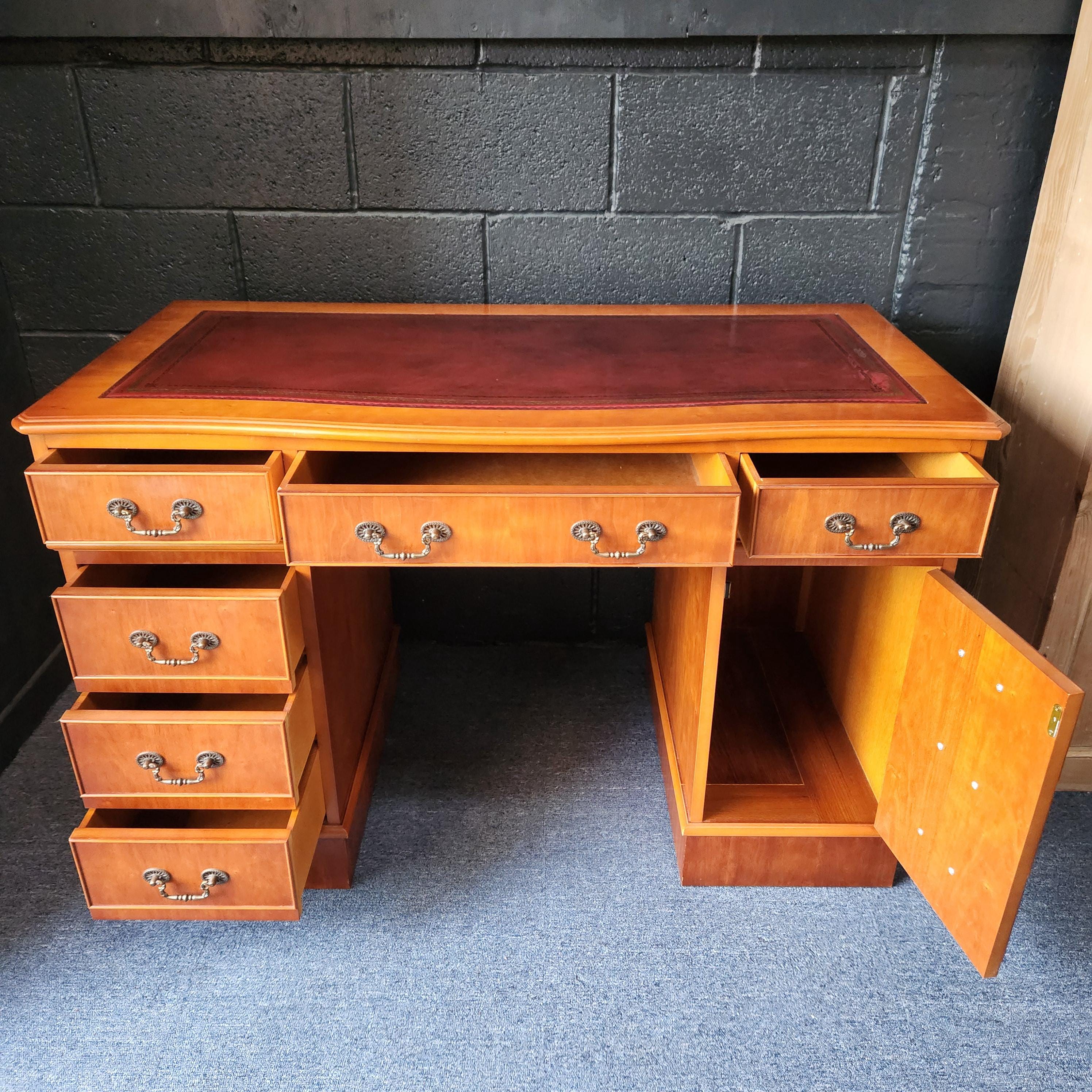 Regency Style Reproduction Yew Pedestal Desk - circa 1980