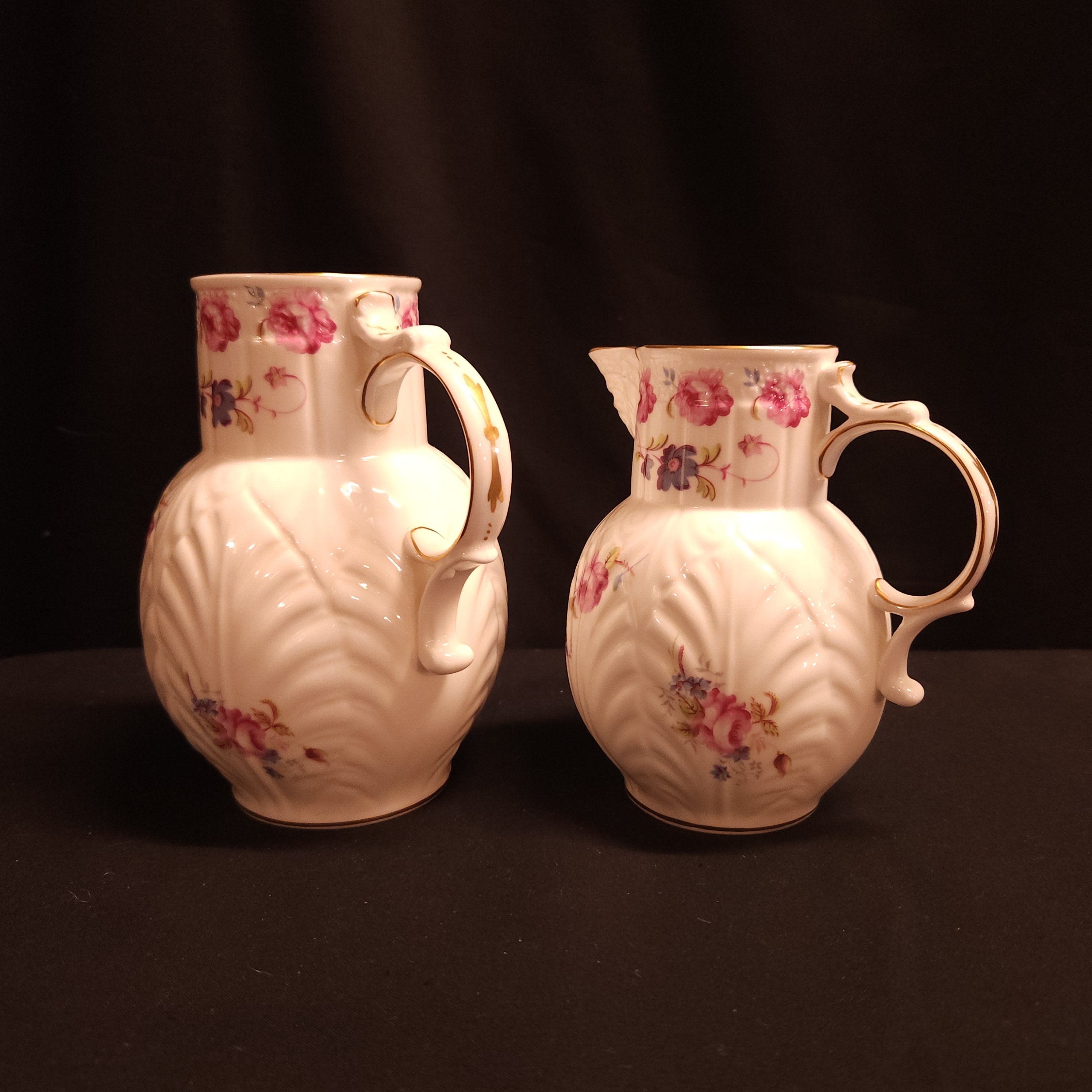 Pair Coalport 'Caughley Mask Head Jugs'