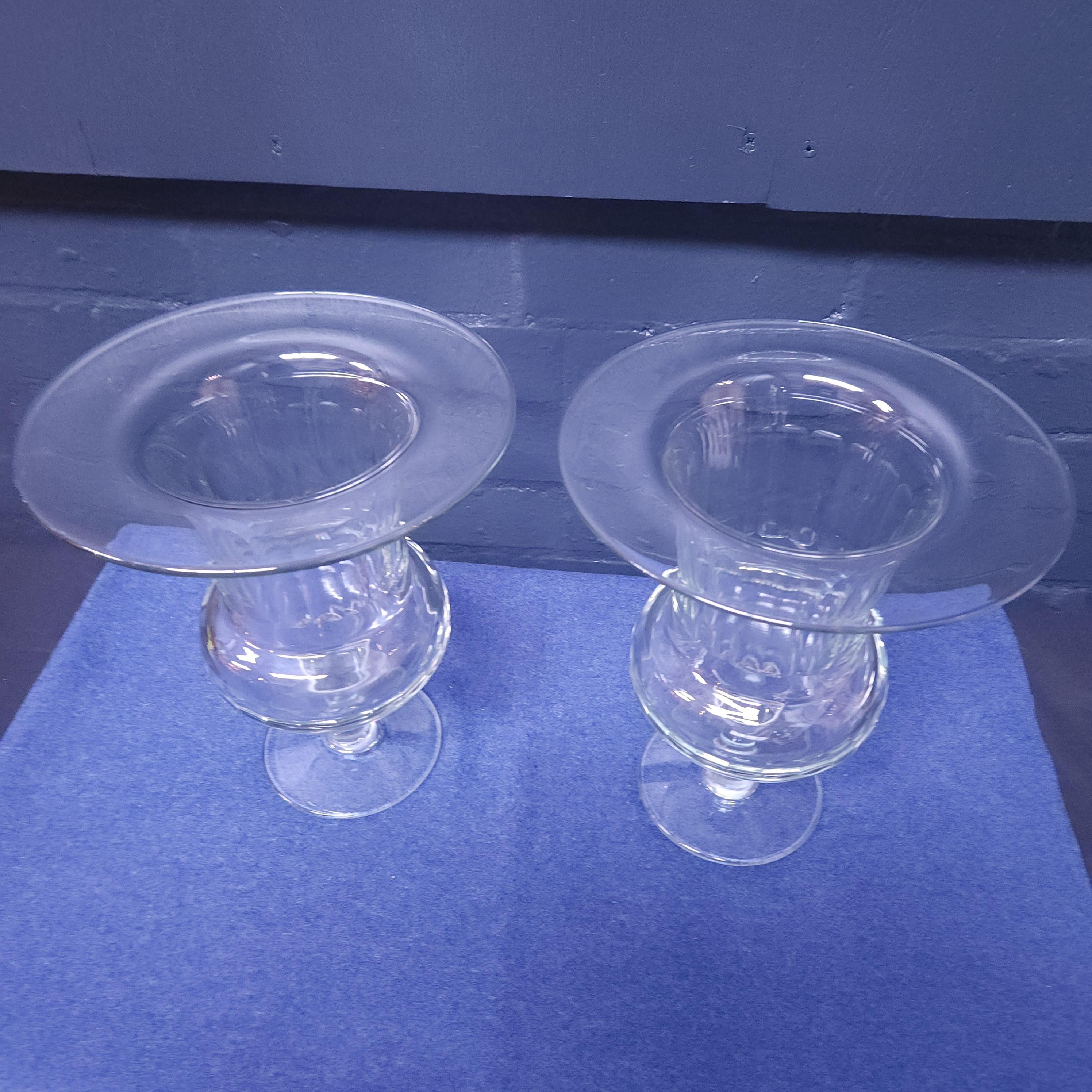 Large Pair 19thC Pedestal Glass Vases