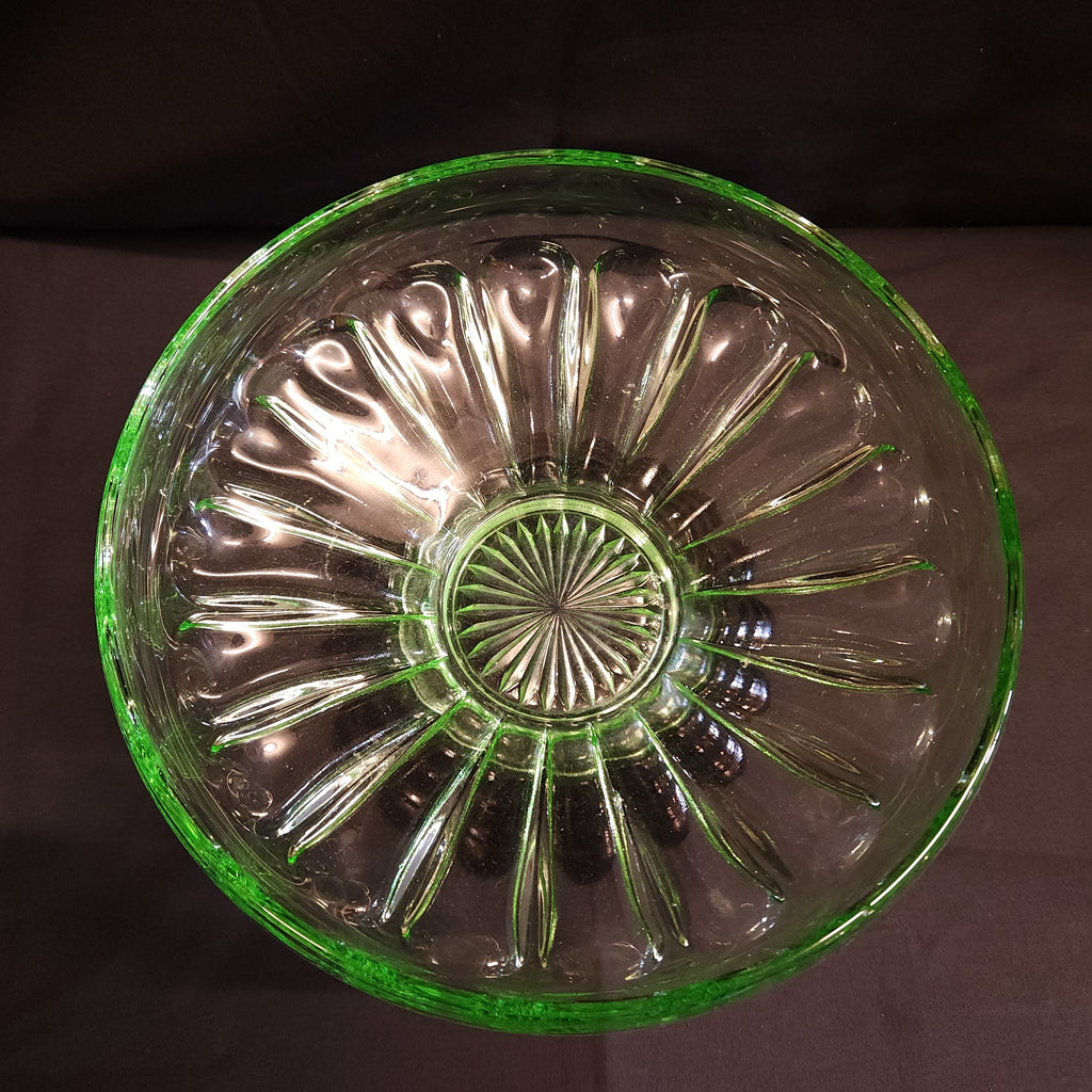 Art Deco Bagleys Uranium Glass Posy Bowl on Stand
