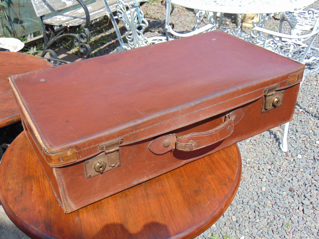 Vintage Tan Leather Suitcase