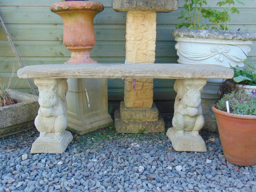 Weathered Reconstituted Stone Squirrel Bench