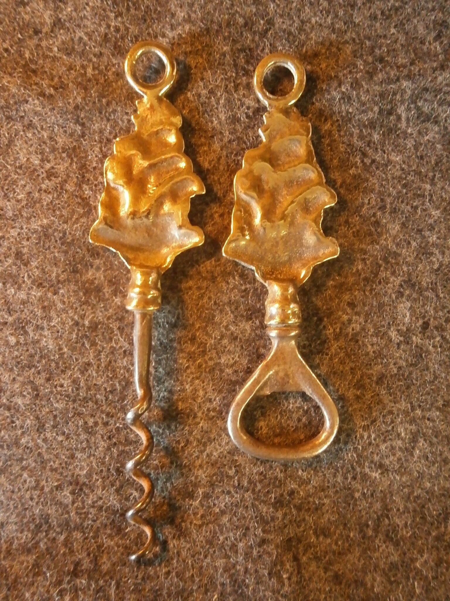 Mid-Century Retro, Brass Corkscrew and Matching Bottle top Opener