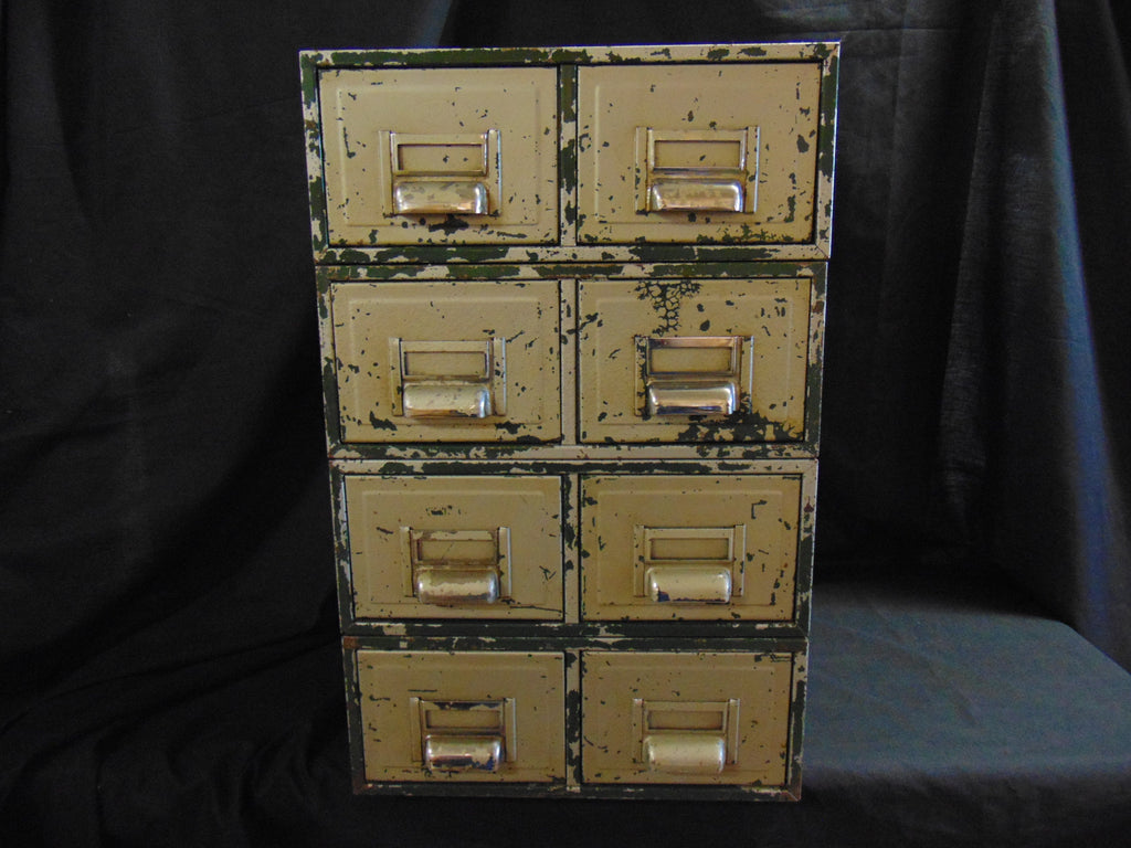 Vintage Industrial Bank of 8 Metal Card Index Drawers