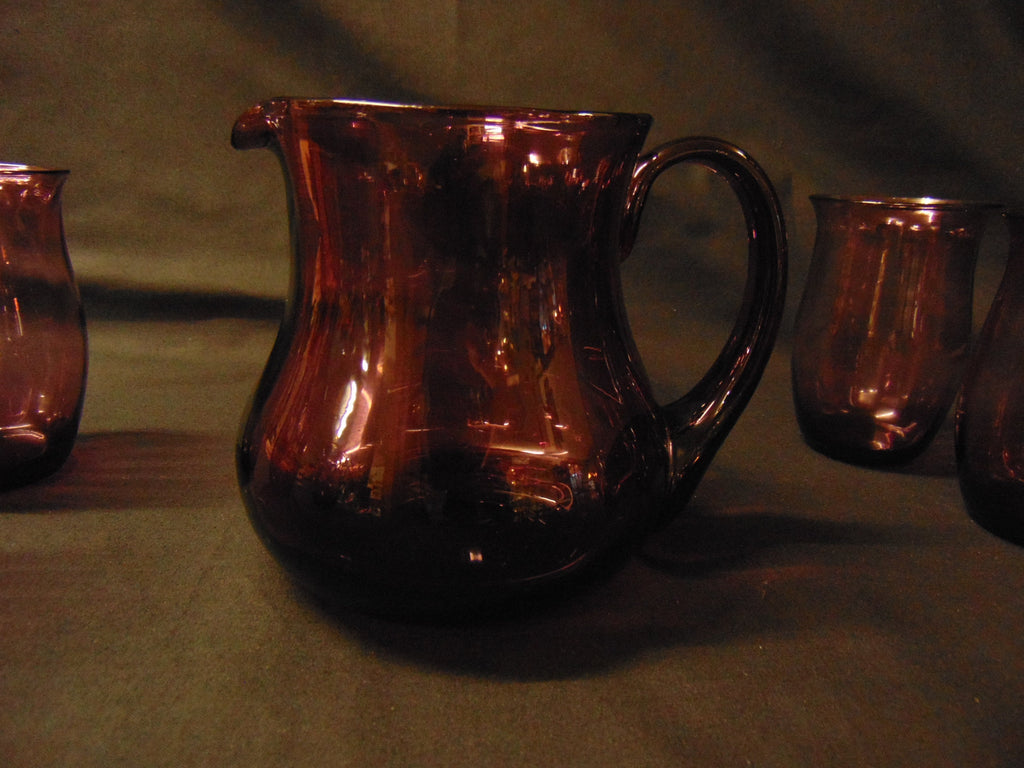 Aubergine Glass Lemonade Set, Jug/Pitcher and 6 Glasses