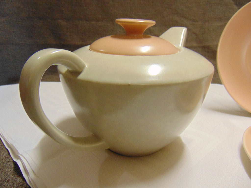 Vintage Poole Pottery Tea Set: Pink & Grey Twintone Teapot, Cup, Saucer
