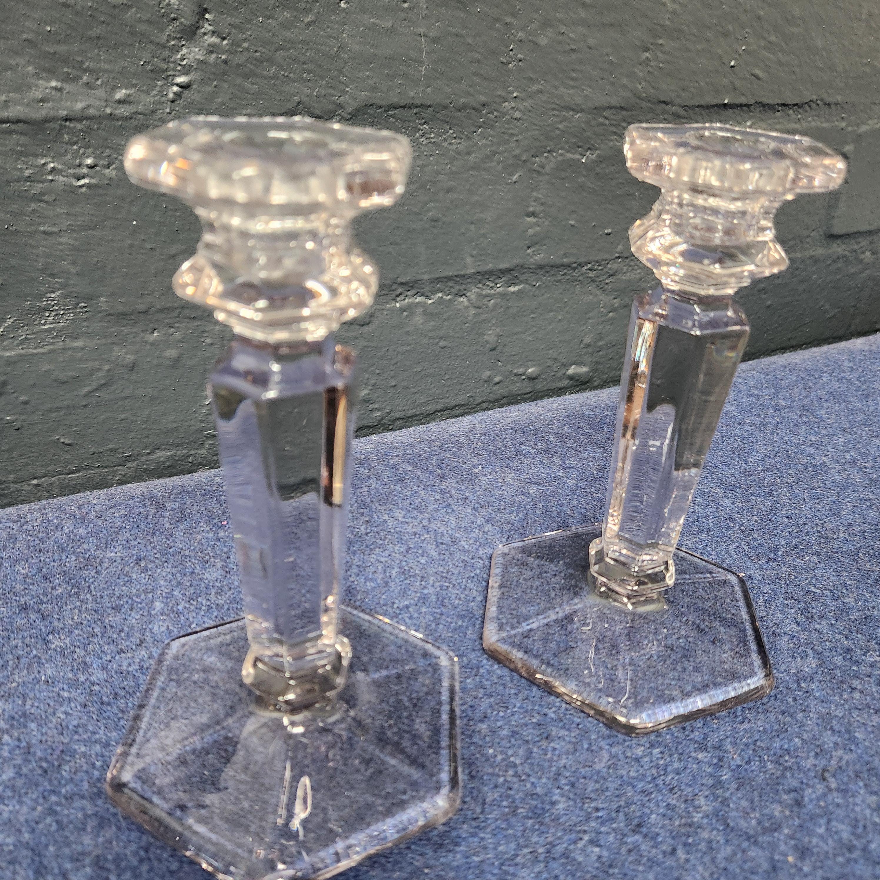 Pair Edwardian Glass Candlesticks