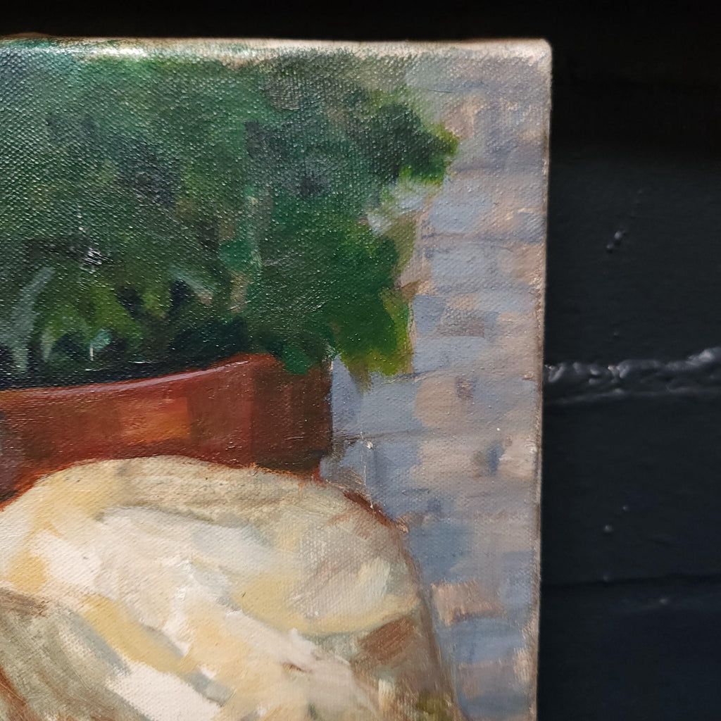 Oil on Stretched  Canvas Still Life - Garden Bench by Joan Gough Thomas 1999