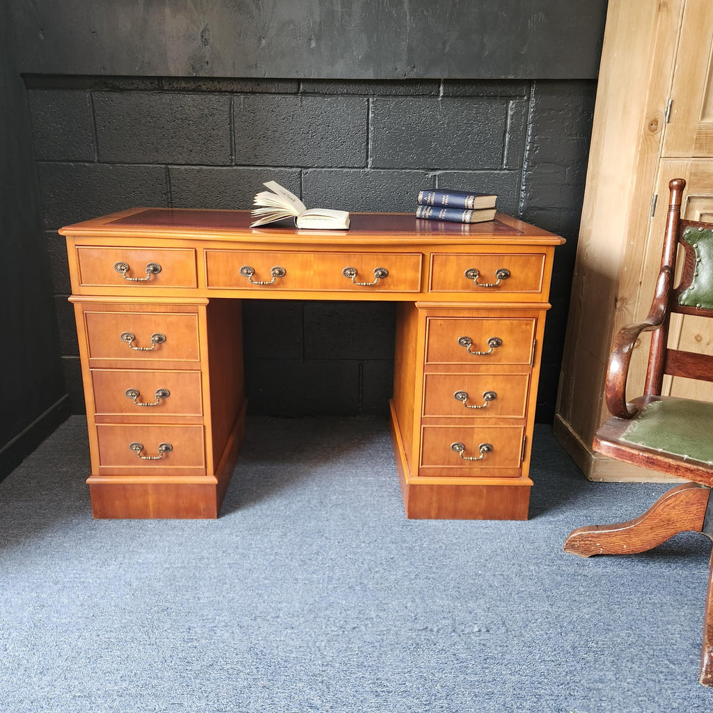 Regency Style Reproduction Yew Pedestal Desk - circa 1980