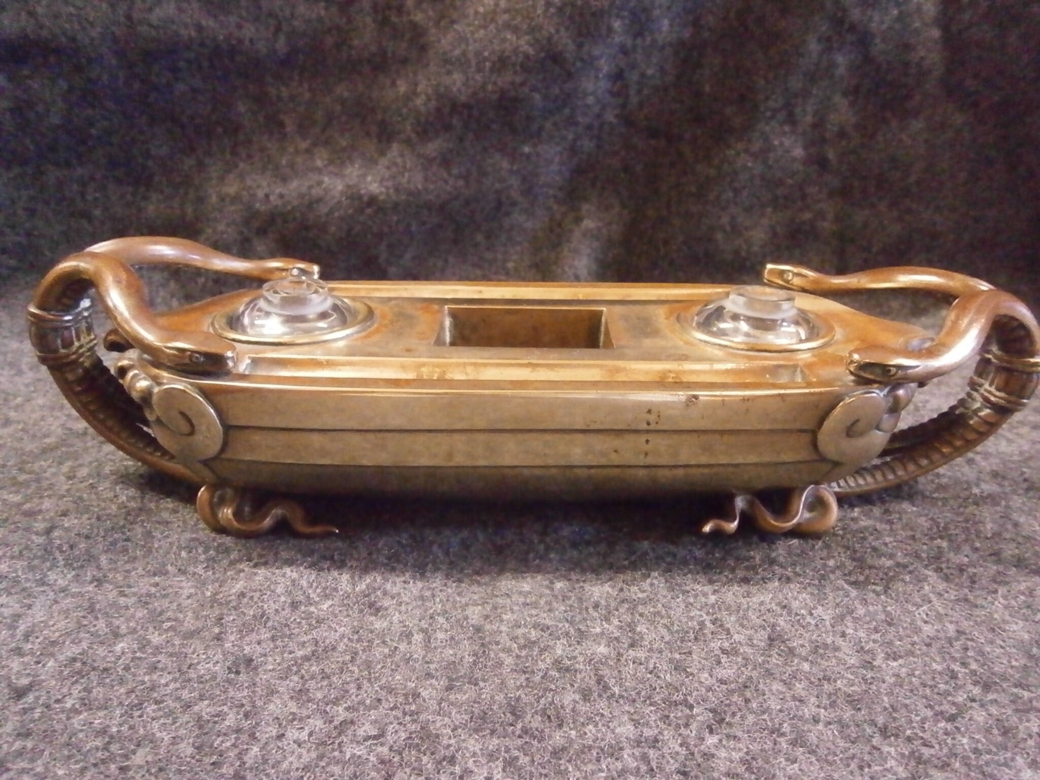 Late 19thC Japanese Gilt Bronze Desk Stand / Inkwell