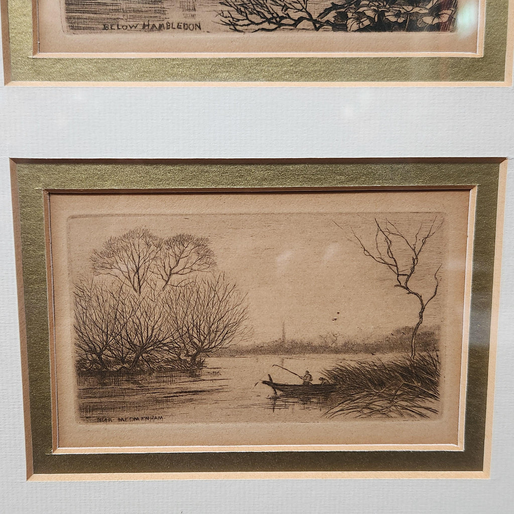 Framed set of 6 etchings of the River Thames. Possibly Wildred Ball