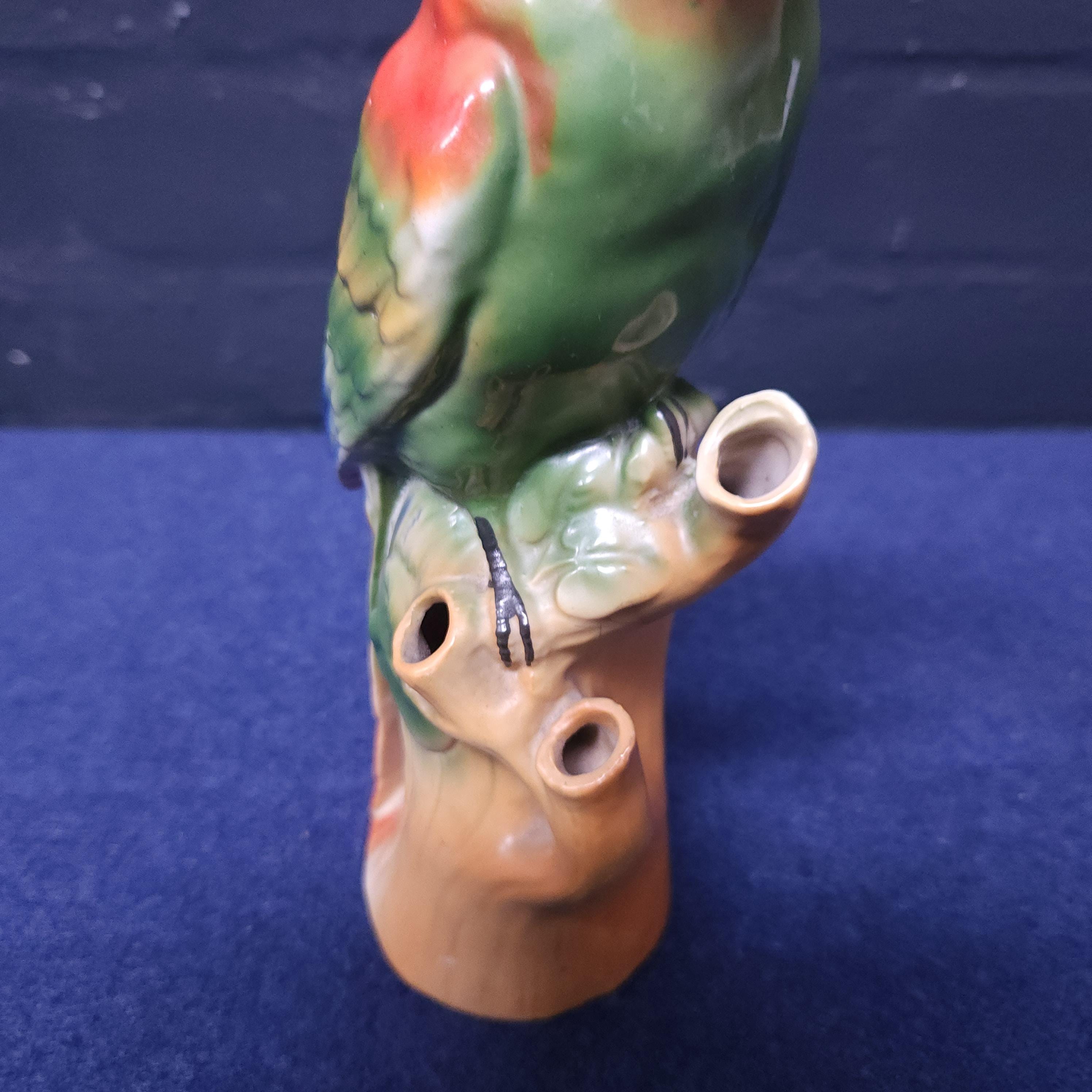Early 20thC Painted Parian Ware Parrot Spill Vase