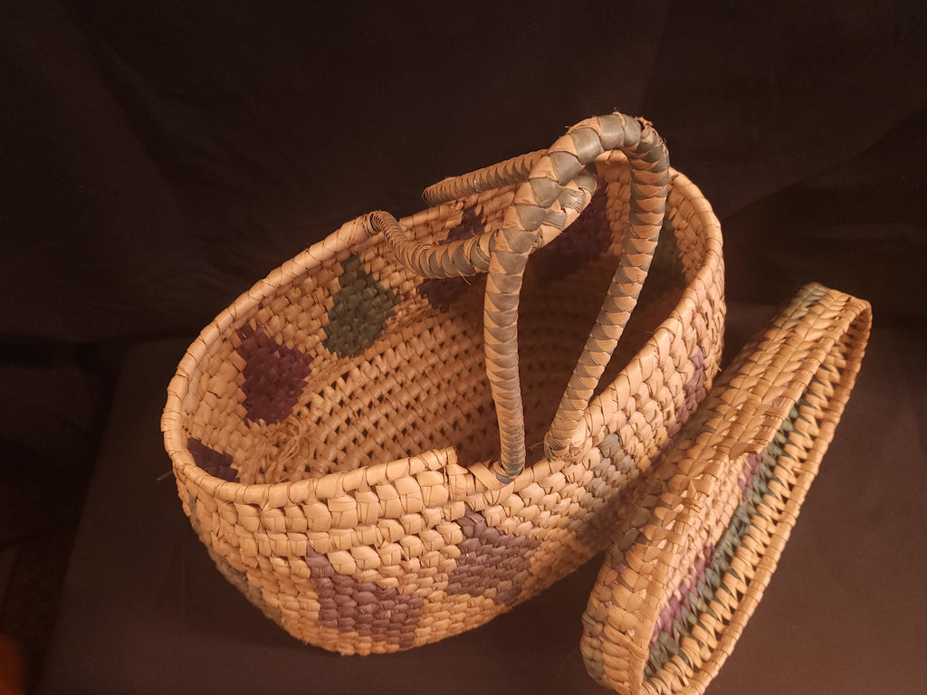 Vintage Large Woven Grass Lidded Basket