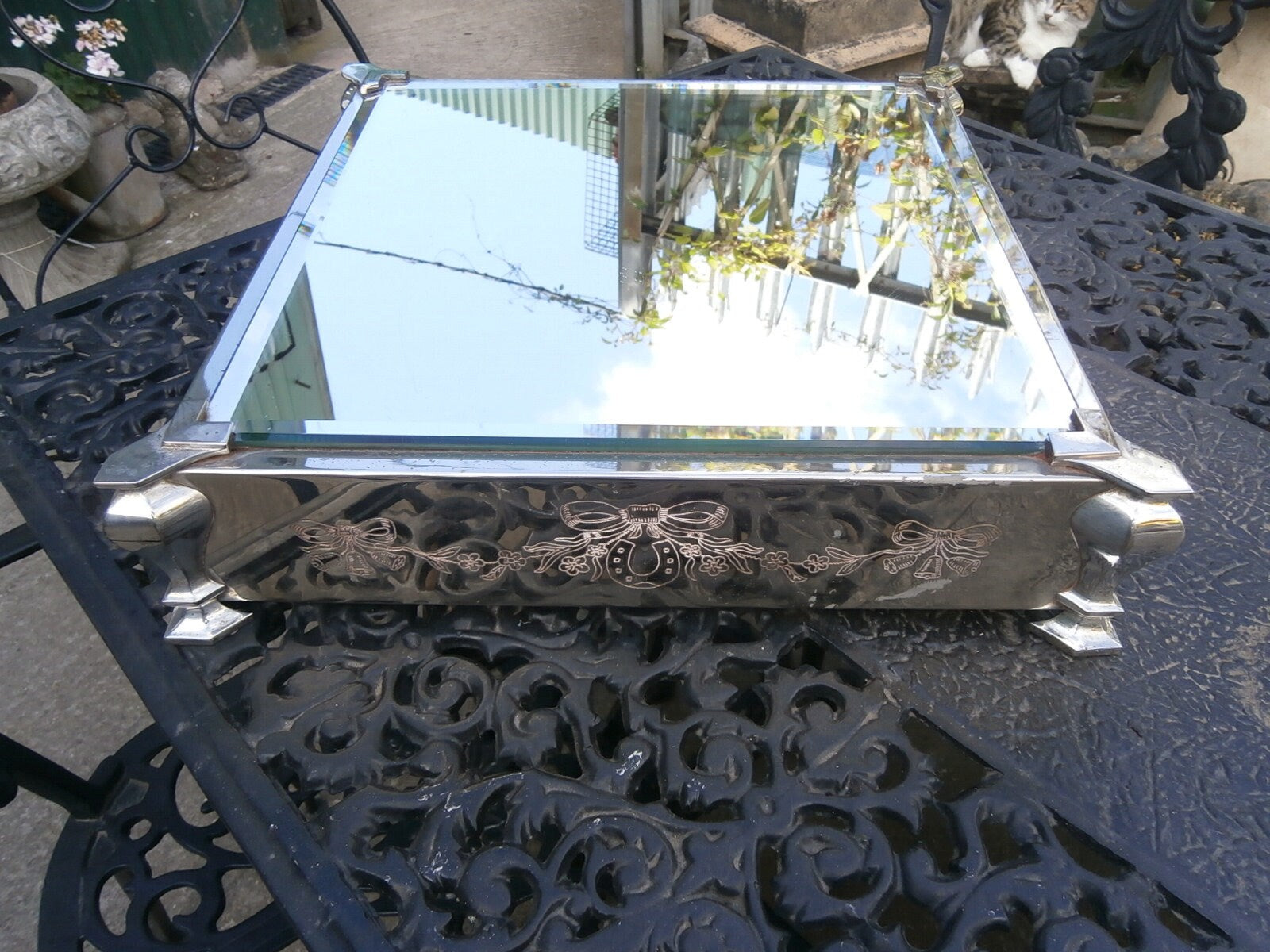 Silver Plate Mirrored Top Wedding Cake Stand - Vintage