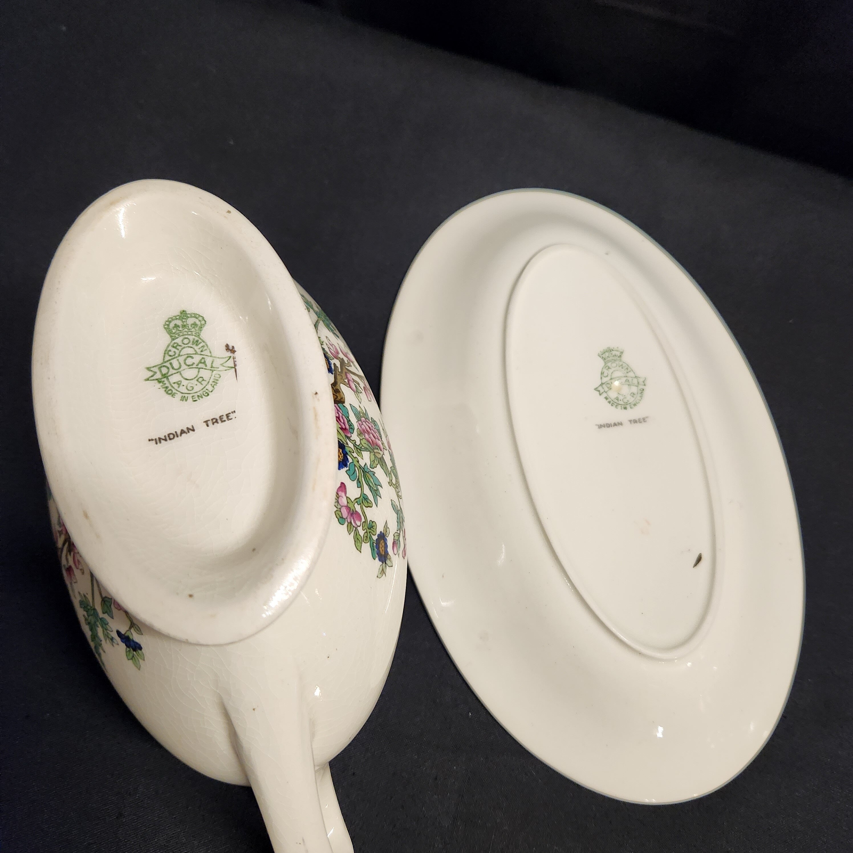 Indian Tree Gravy Boat and Saucer by Crown Ducal