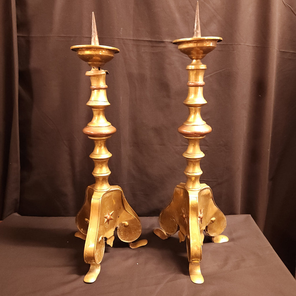 Circa 1920's Moroccan Style Pricket Candlesticks / Torchere