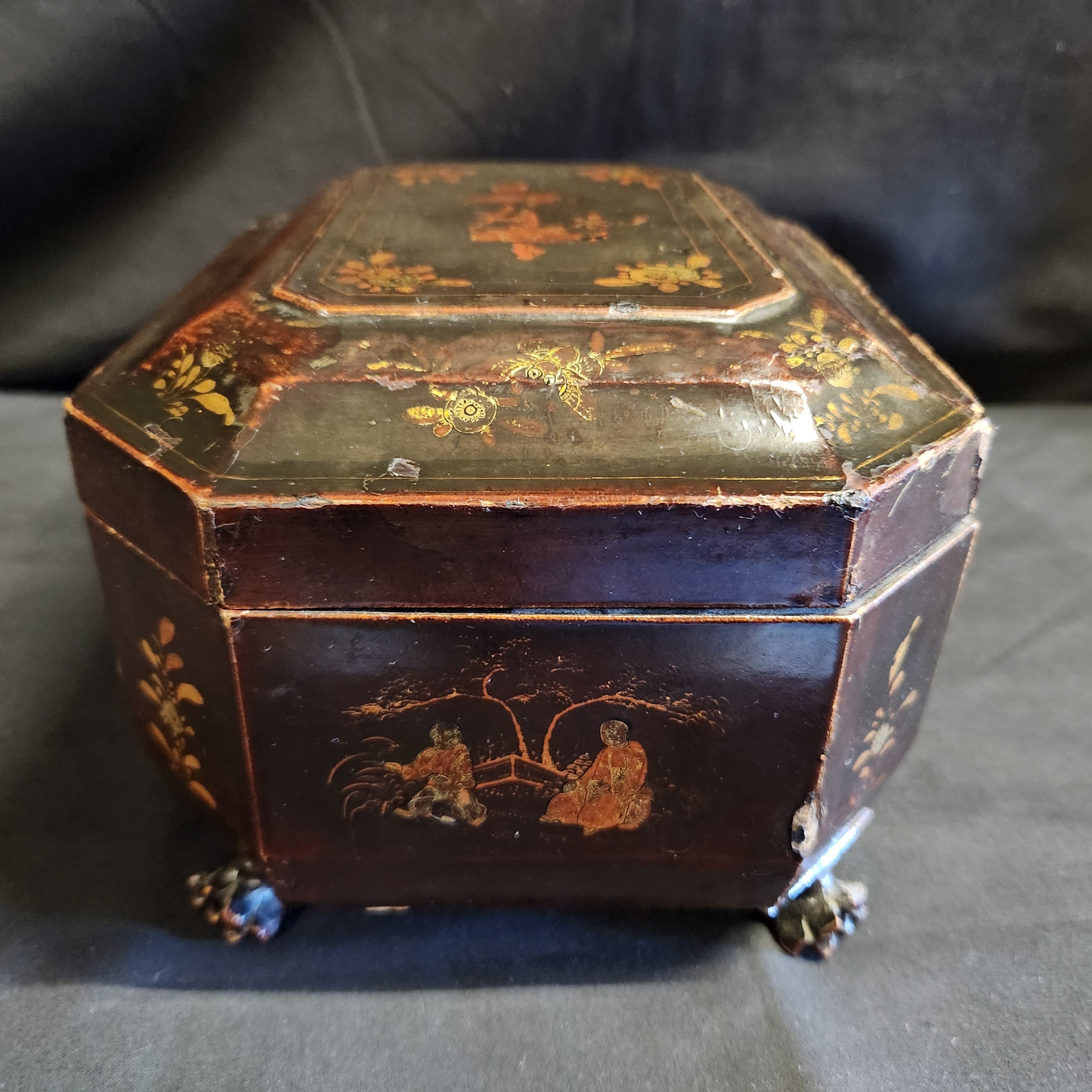 19thC Chinese Laquered Tea Caddy