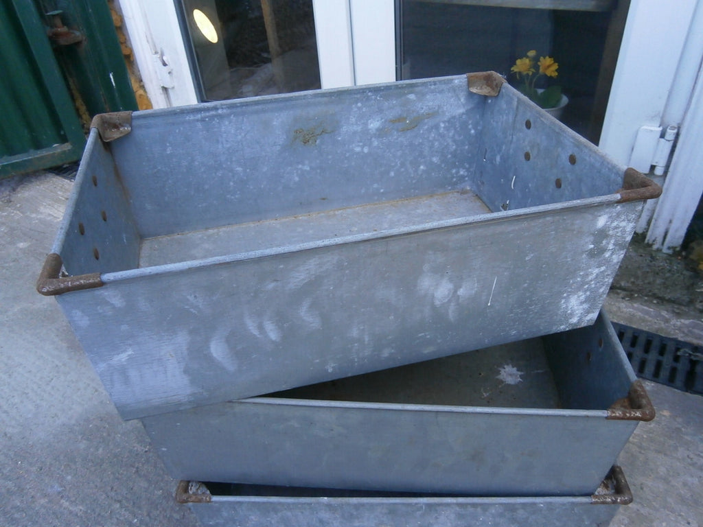 Galvanised Industrial Tote Box/Crate X 1 - Vintage