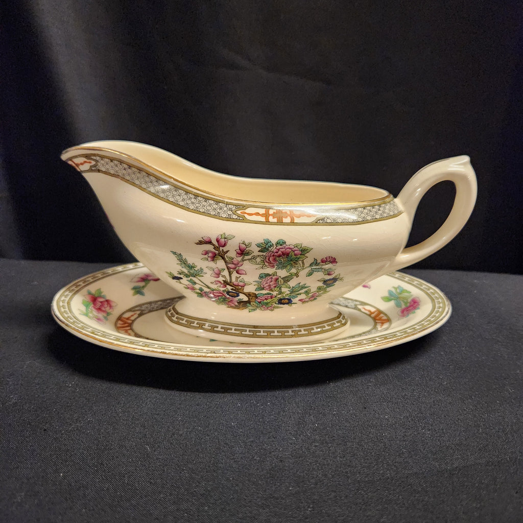 Indian Tree Gravy Boat and Saucer by Crown Ducal