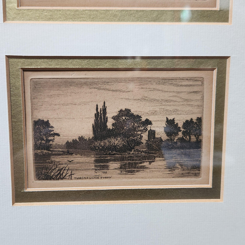 Framed set of 6 etchings of the River Thames. Possibly Wildred Ball