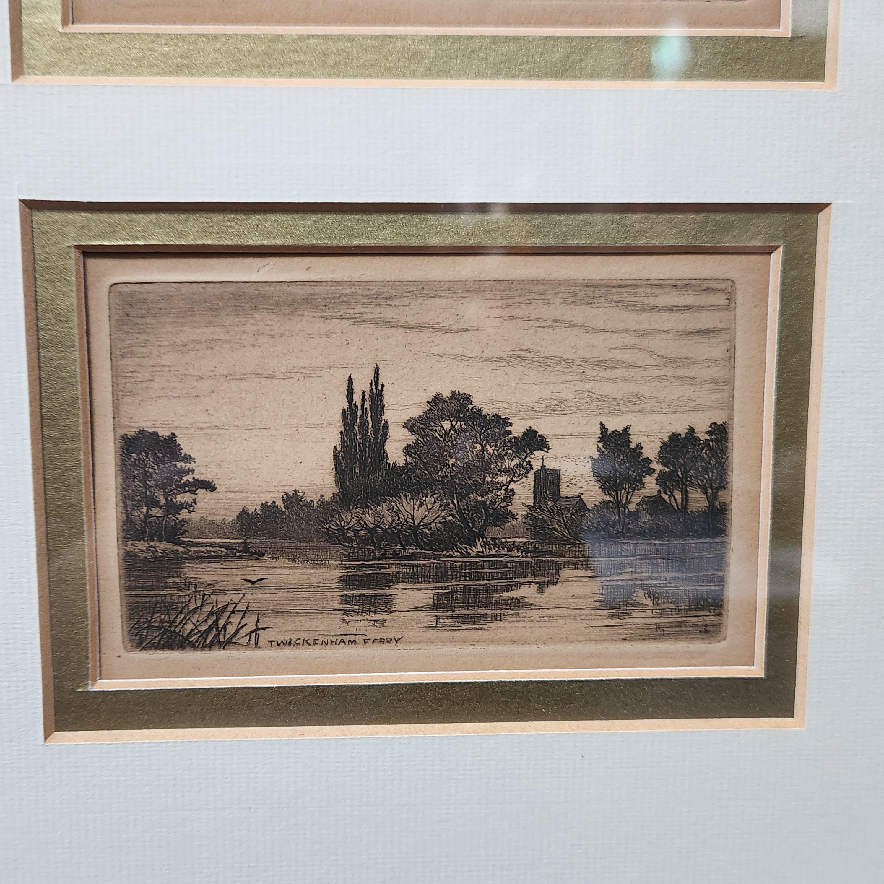 Framed set of 6 etchings of the River Thames. Possibly Wildred Ball