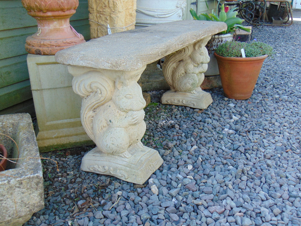 Weathered Reconstituted Stone Squirrel Bench