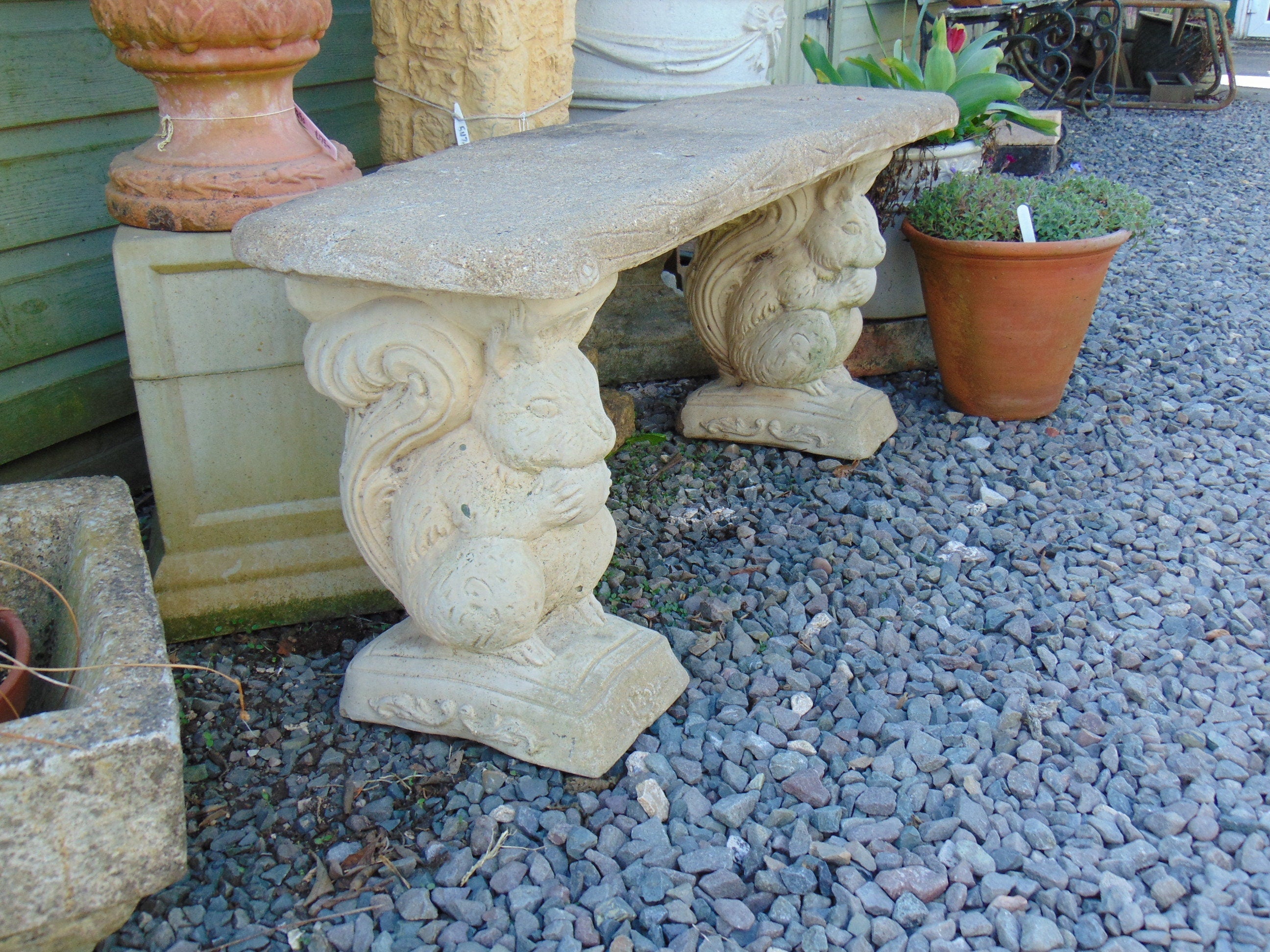 Weathered Reconstituted Stone Squirrel Bench