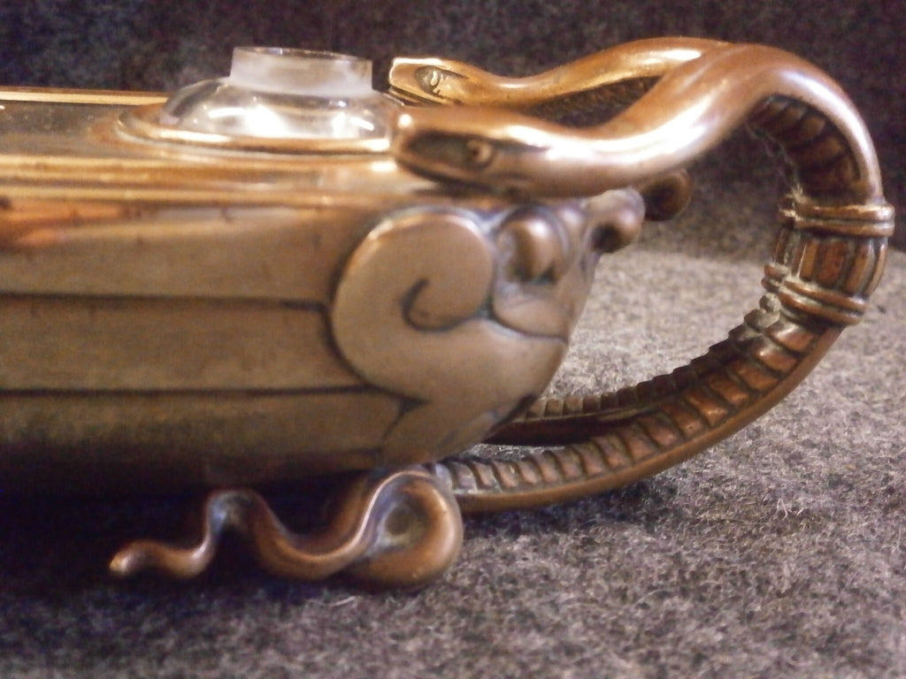 Late 19thC Japanese Gilt Bronze Desk Stand / Inkwell