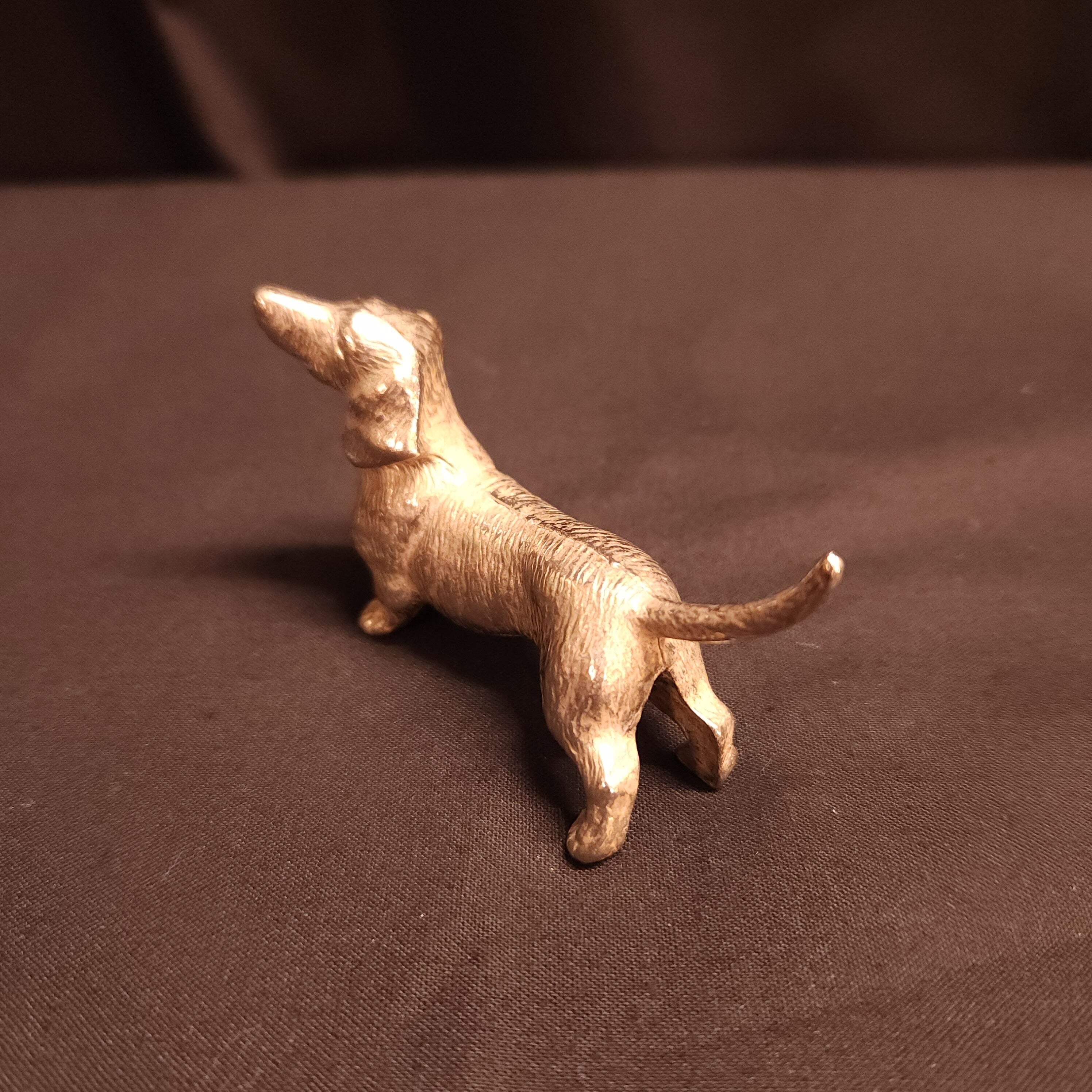 Small White Metal Dachshund Figurine